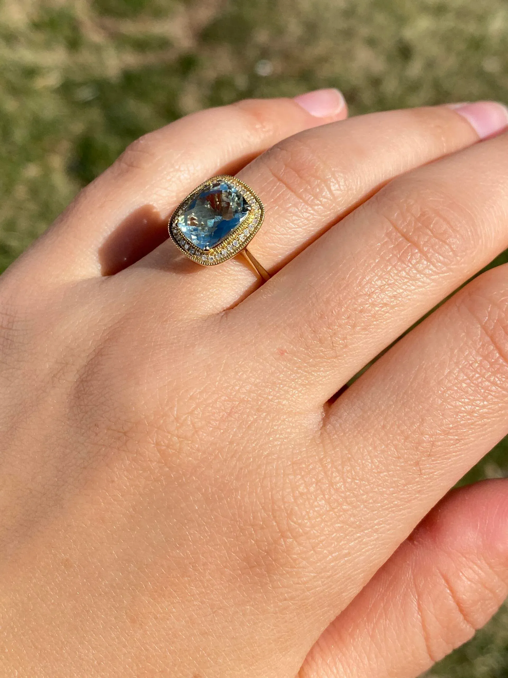 Praisiolite and Natural Diamond Halo Ring in Yellow Gold main image 7
