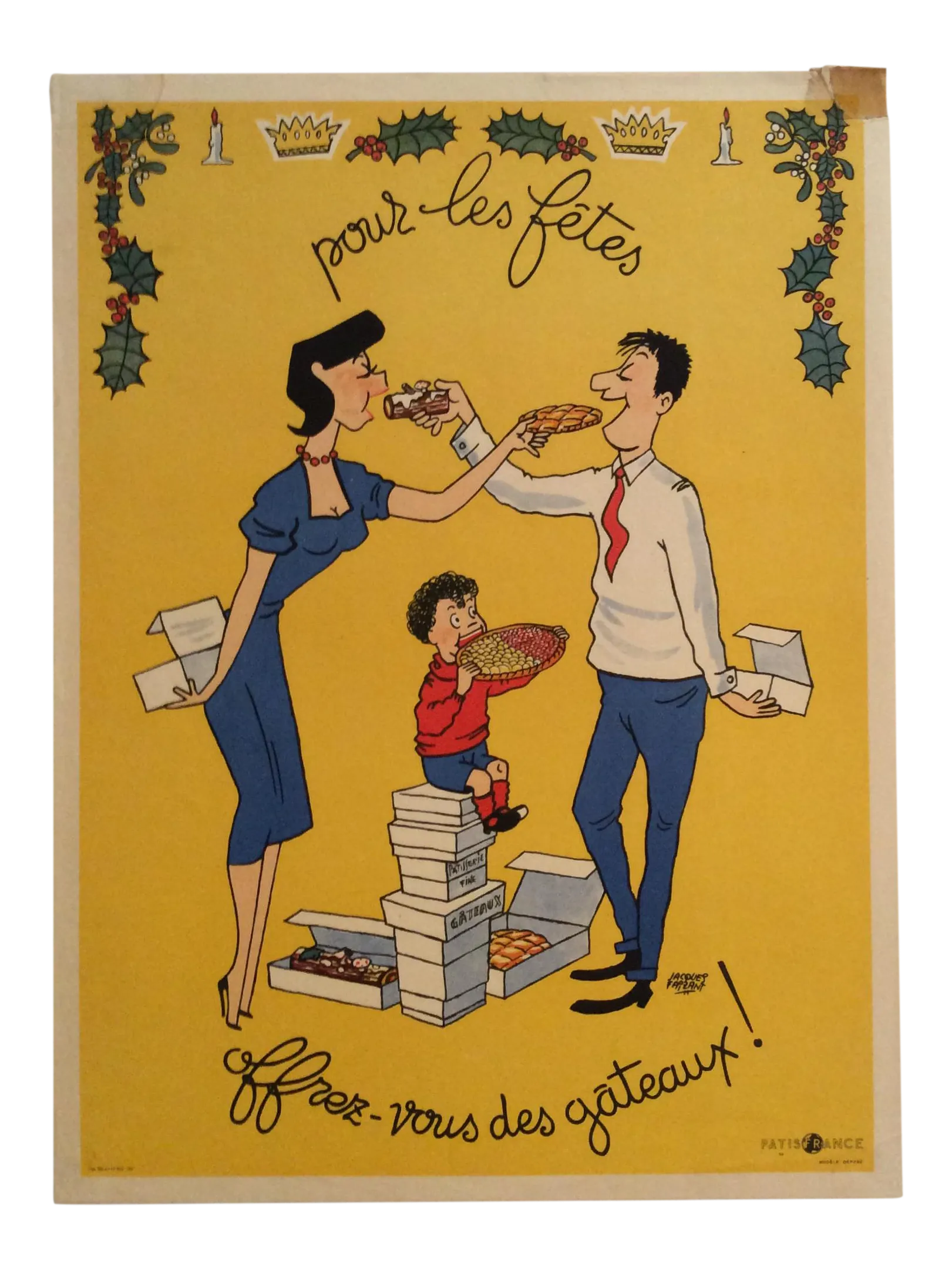 Jacques Faizant Pour Les Fetes Offrez Vous Des Gateaux Original Art Poster Chairish