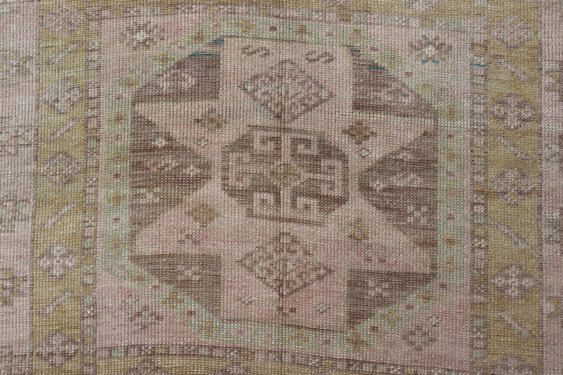 Antique Turkish Oushak Runner With Geometric Medallion Design 3\'2\