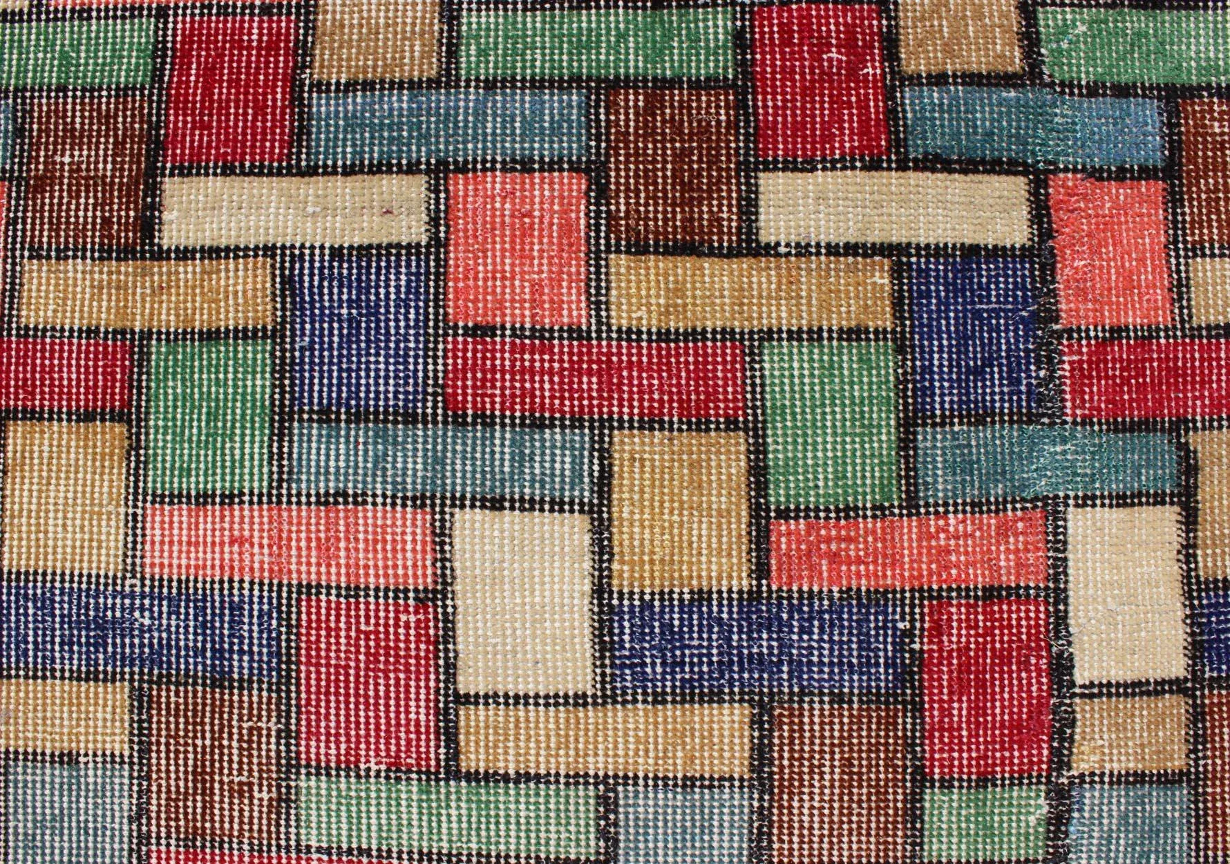 Vintage Rug With a Modern Design With Multi Colors in Square and
