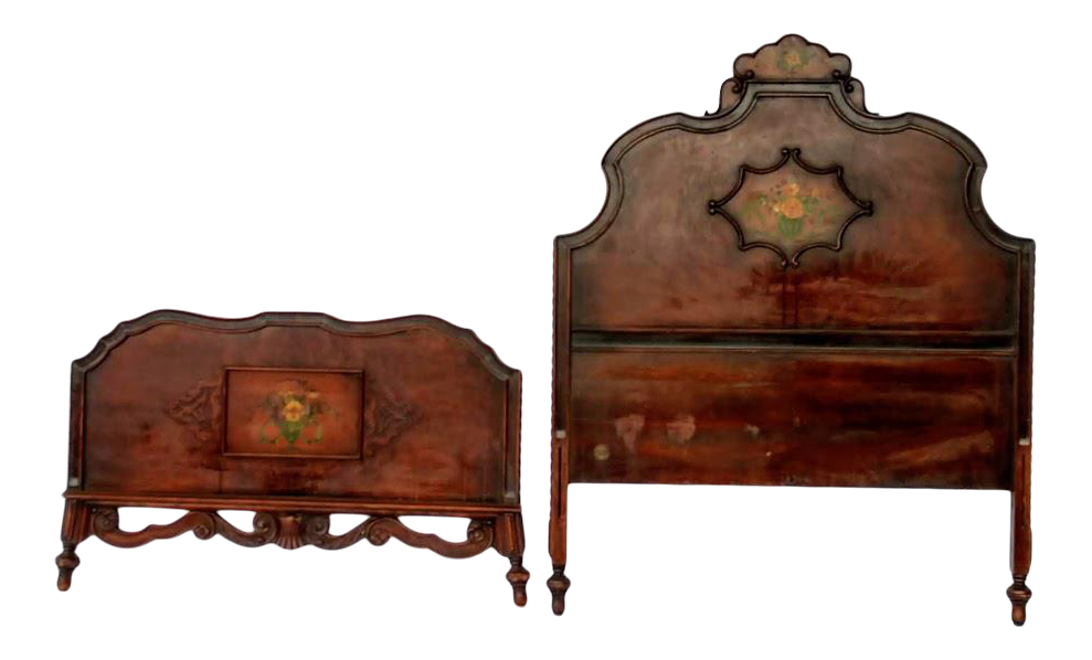Sligh Furniture Co Hand Painted & Carved Twin Headboard and Footboard