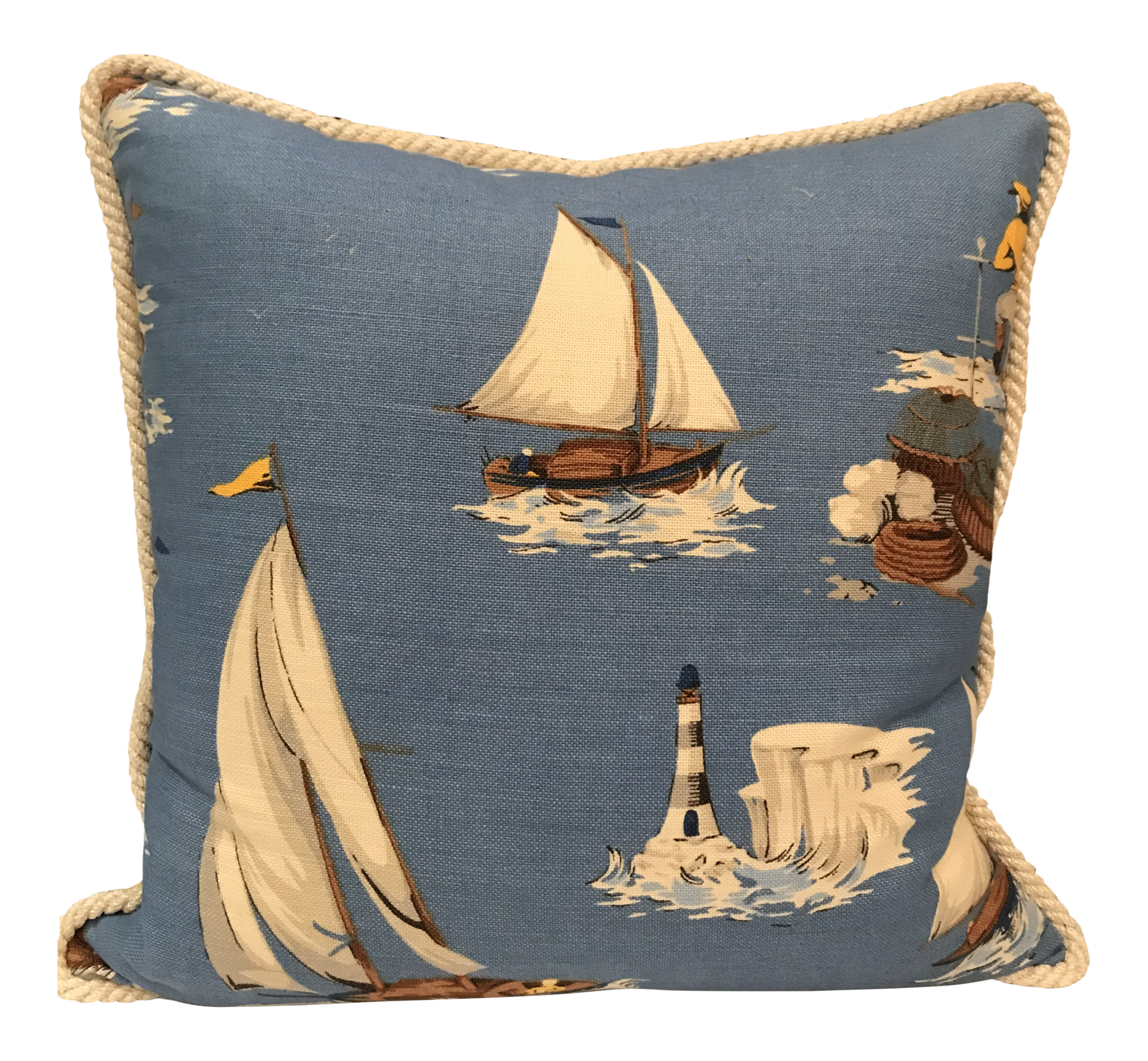 Nautical Scalamandre Breezy Point Blue Linen Print Pillow 3
