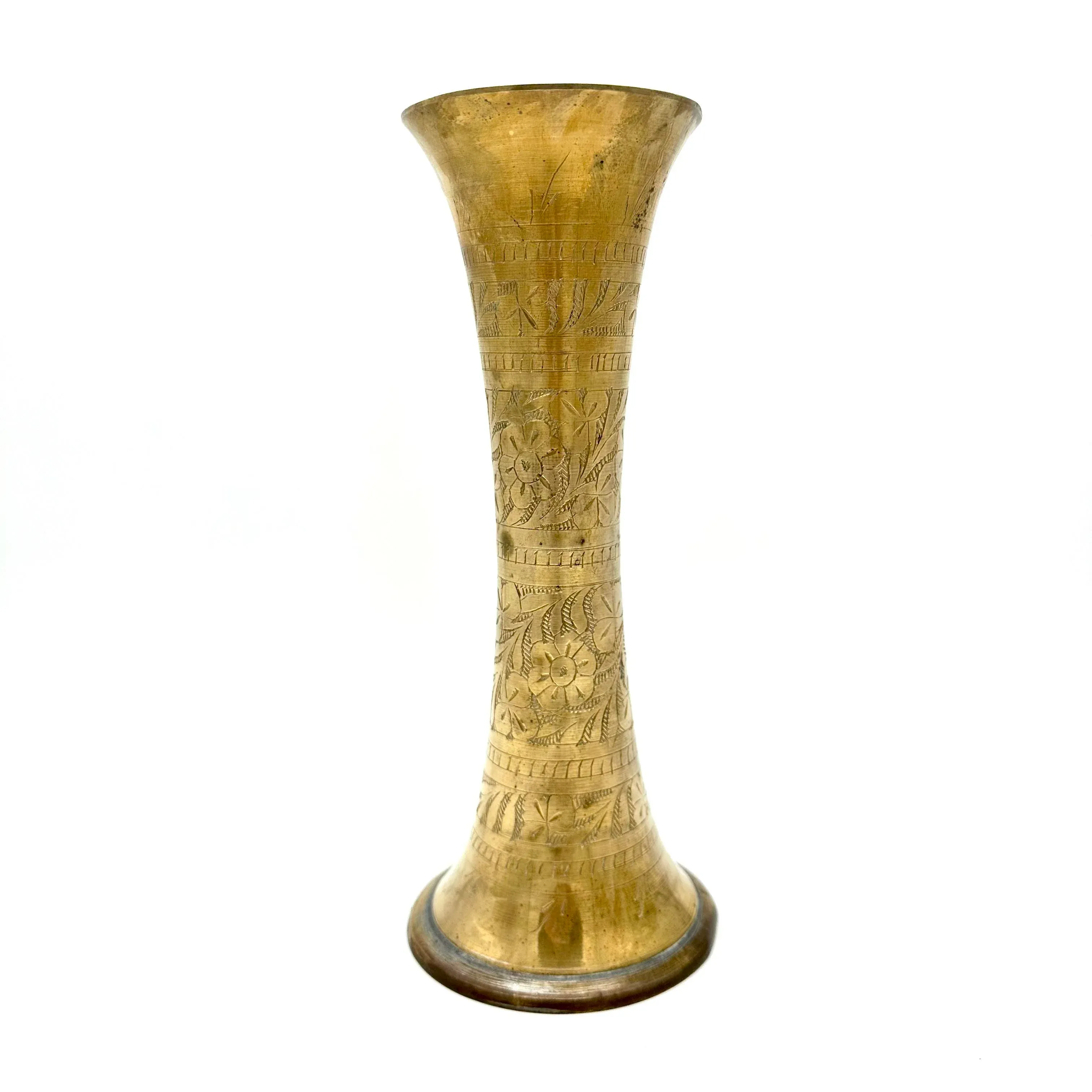 Mid 20th Century Vintage Brass Etched Vase