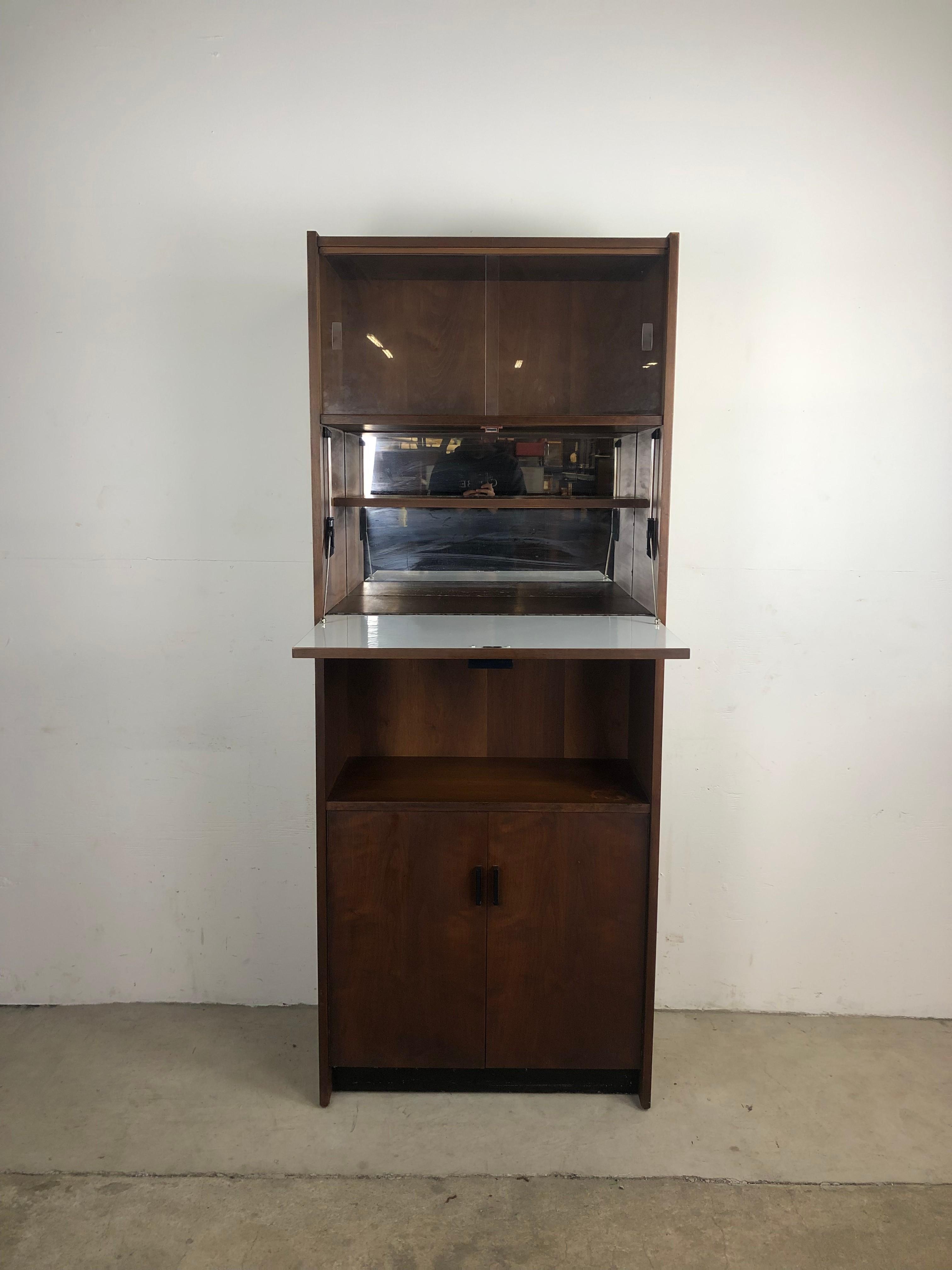 Mid Century Modern Walnut Drop Front Bar Cabinet Shelving Chairish