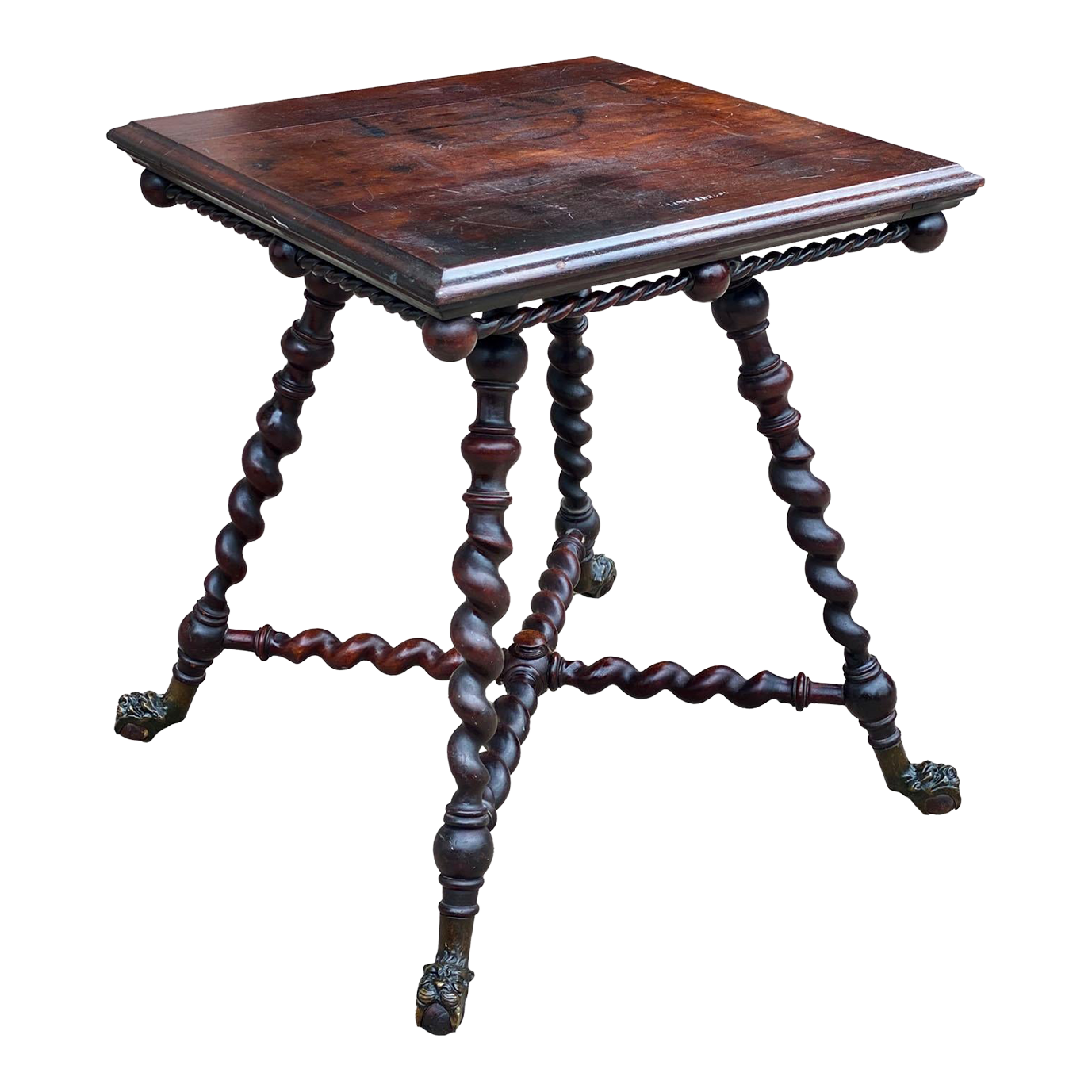 Antique Merklen Brothers Victorian Mahogany Barley Twist Parlor Table