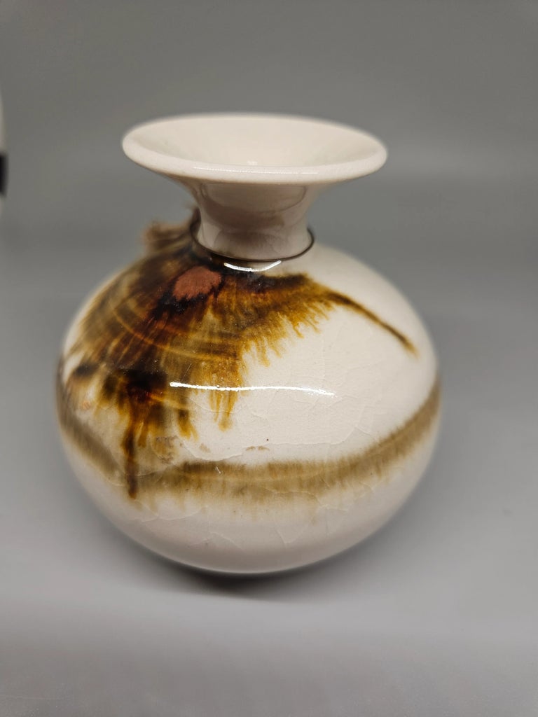 Vintage Butler Pottery Bud Vase Vintage Signed Feather River Pottery White and Brown