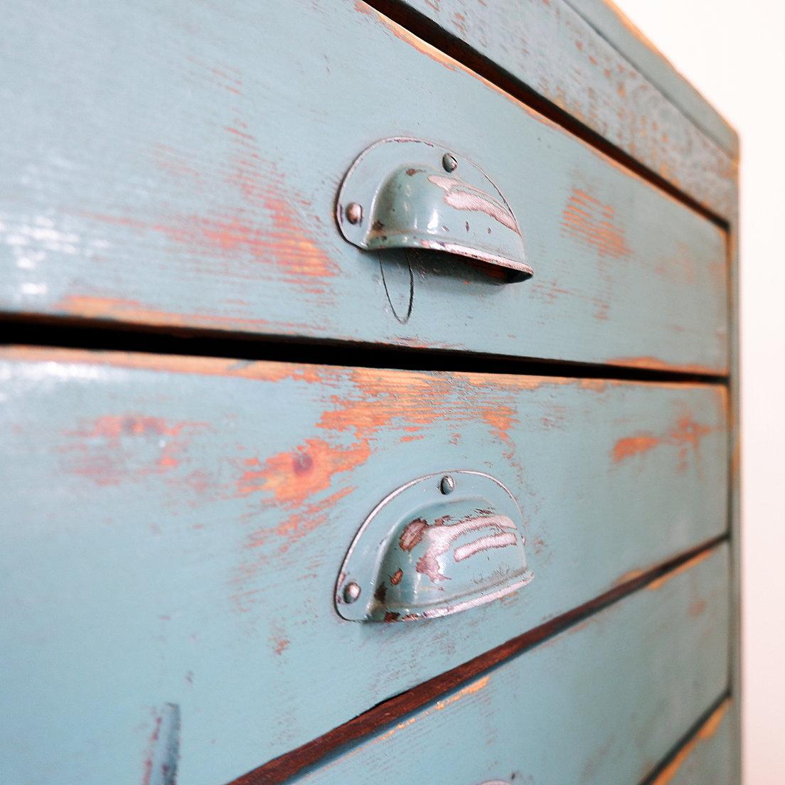 Industrial Pine Workshop Cabinet with 12 Drawers, 1940