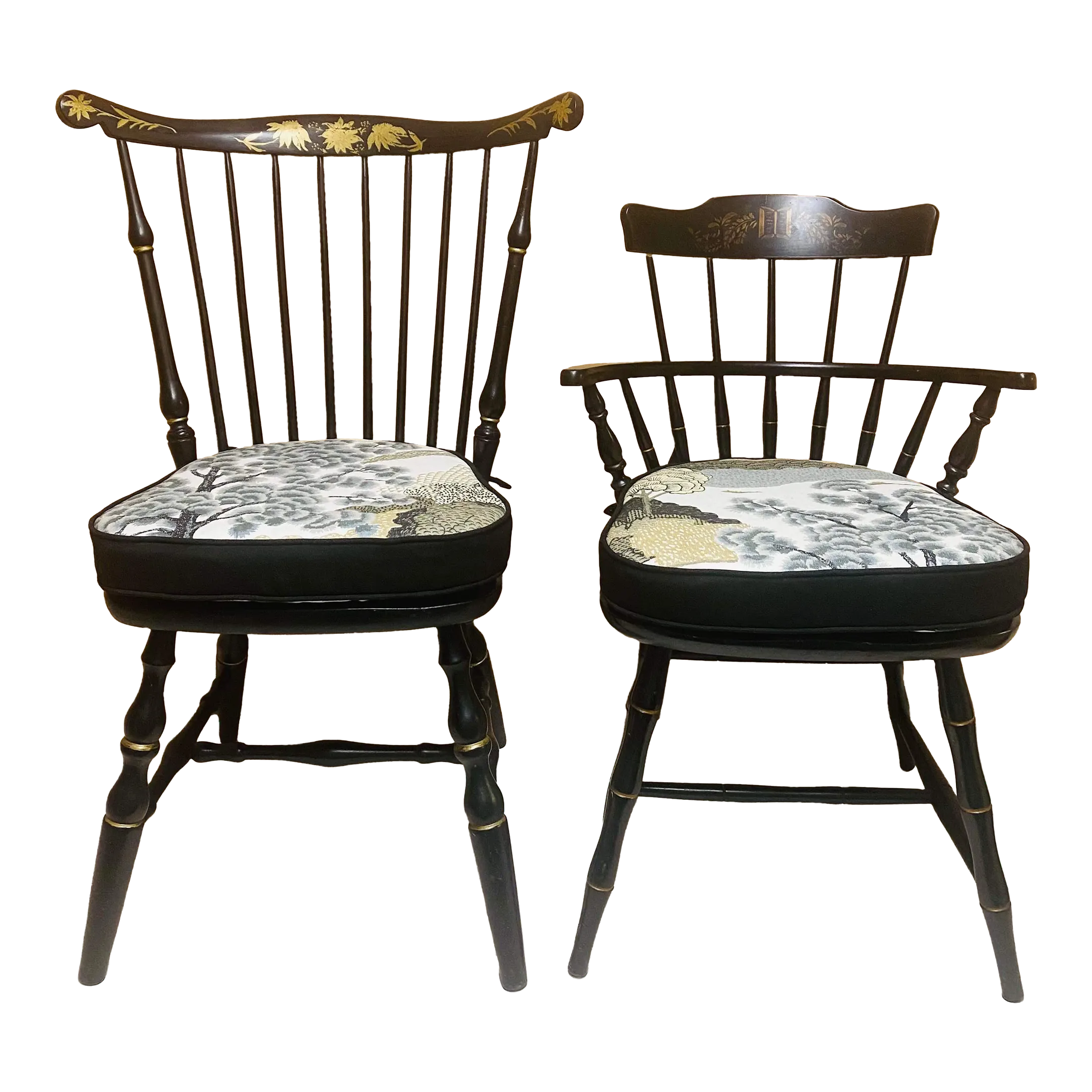 Vintage Nichols & Stone Black & Gold Hand Painted Windsor Chairs