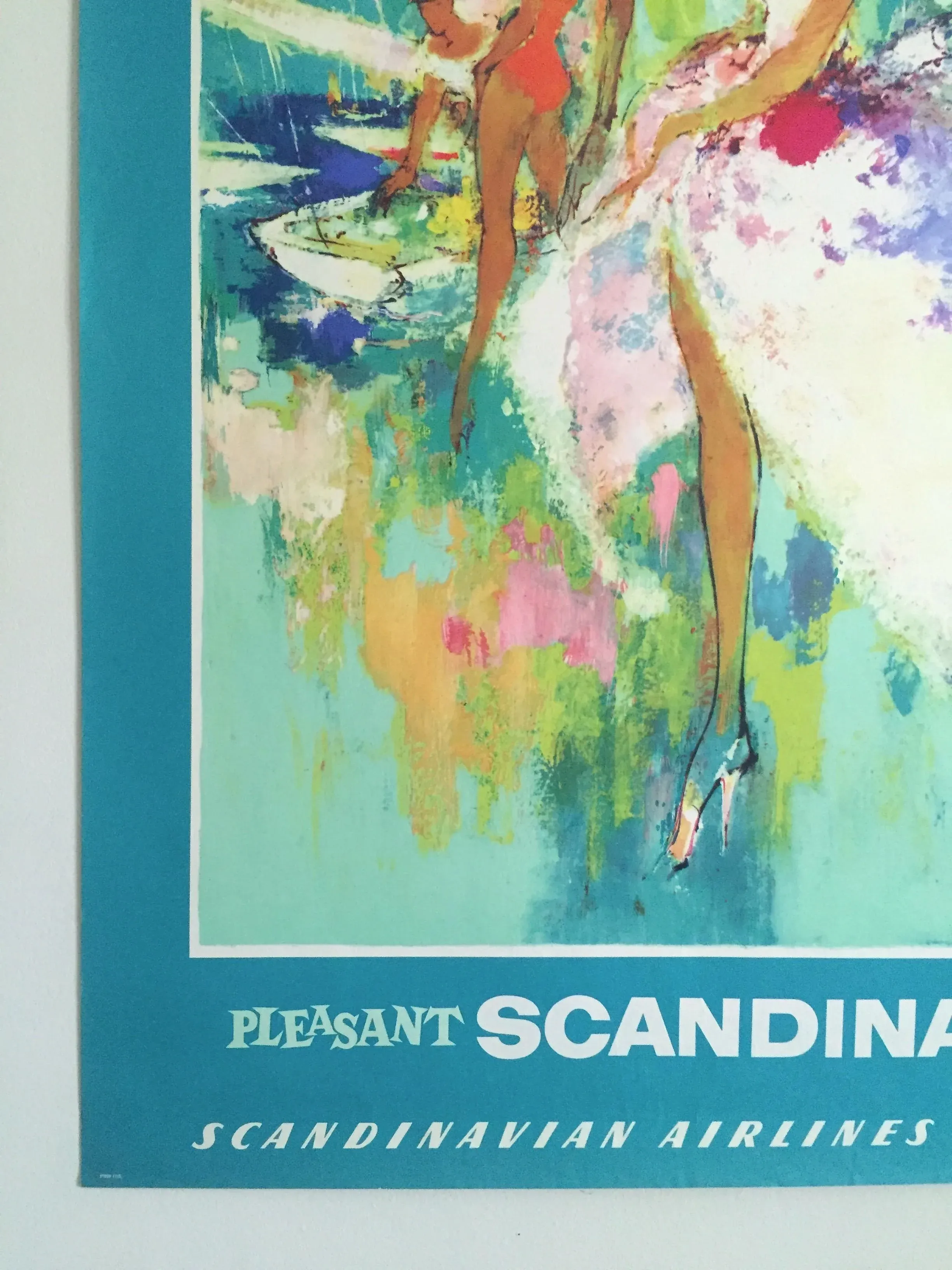 Scandinavian Arlines Vintage 1960 Mid Century Modern Lithograph