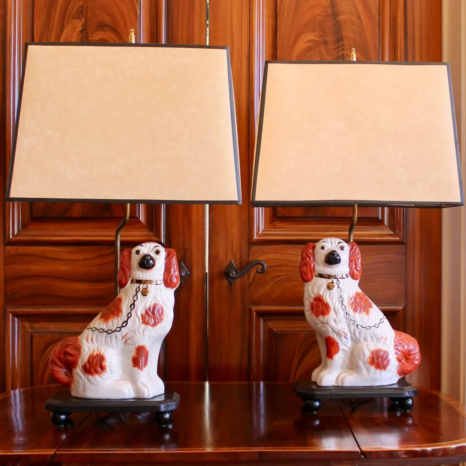 Pair of Staffordshire King Charles Spaniel Lamps Chairish