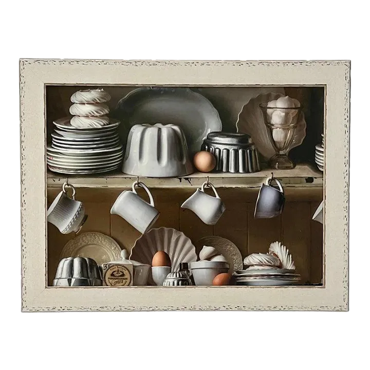 Photorealist Artwork of French Farmhouse Kitchen in Custom Whitewash