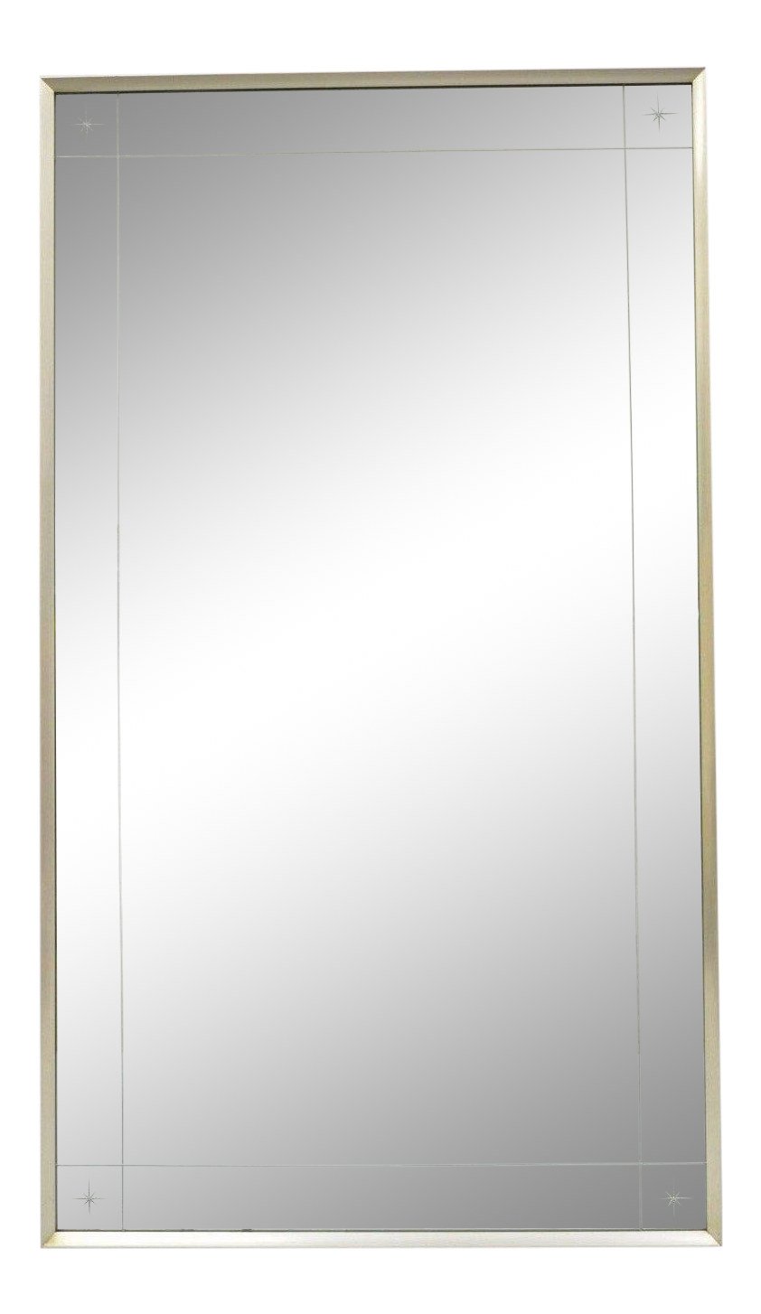 Vintage Mid Century Modernist Etched Star Frame Wall Mirror with Silver