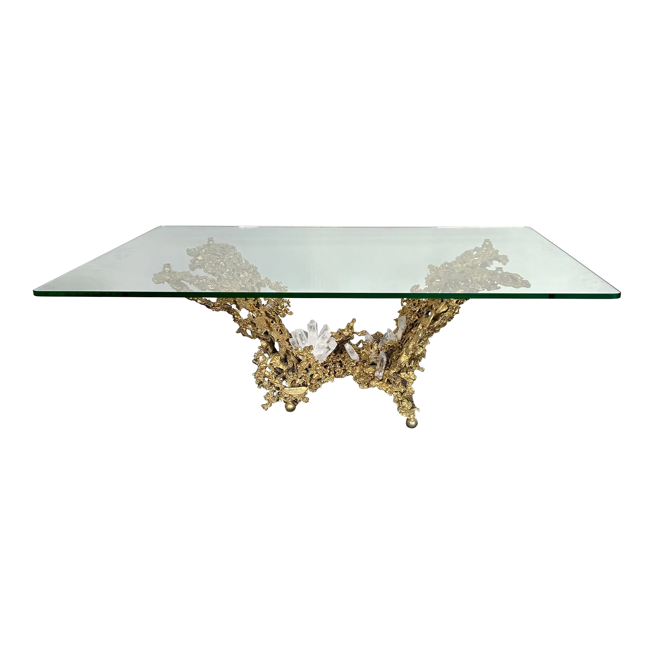 Gilt Bronze and Quartz Stone Coffee Table by Boeltz, France, 1970s