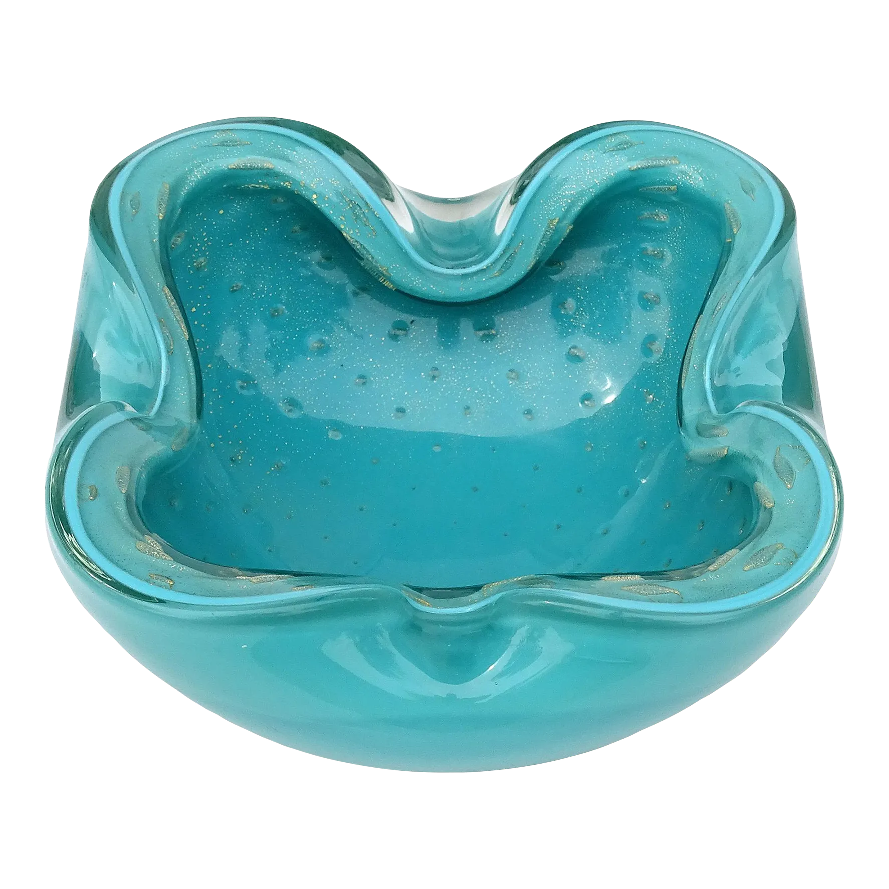 Vintage Murano Alfredo Barbini Teal Blue Green Gold Fleck Bubbles