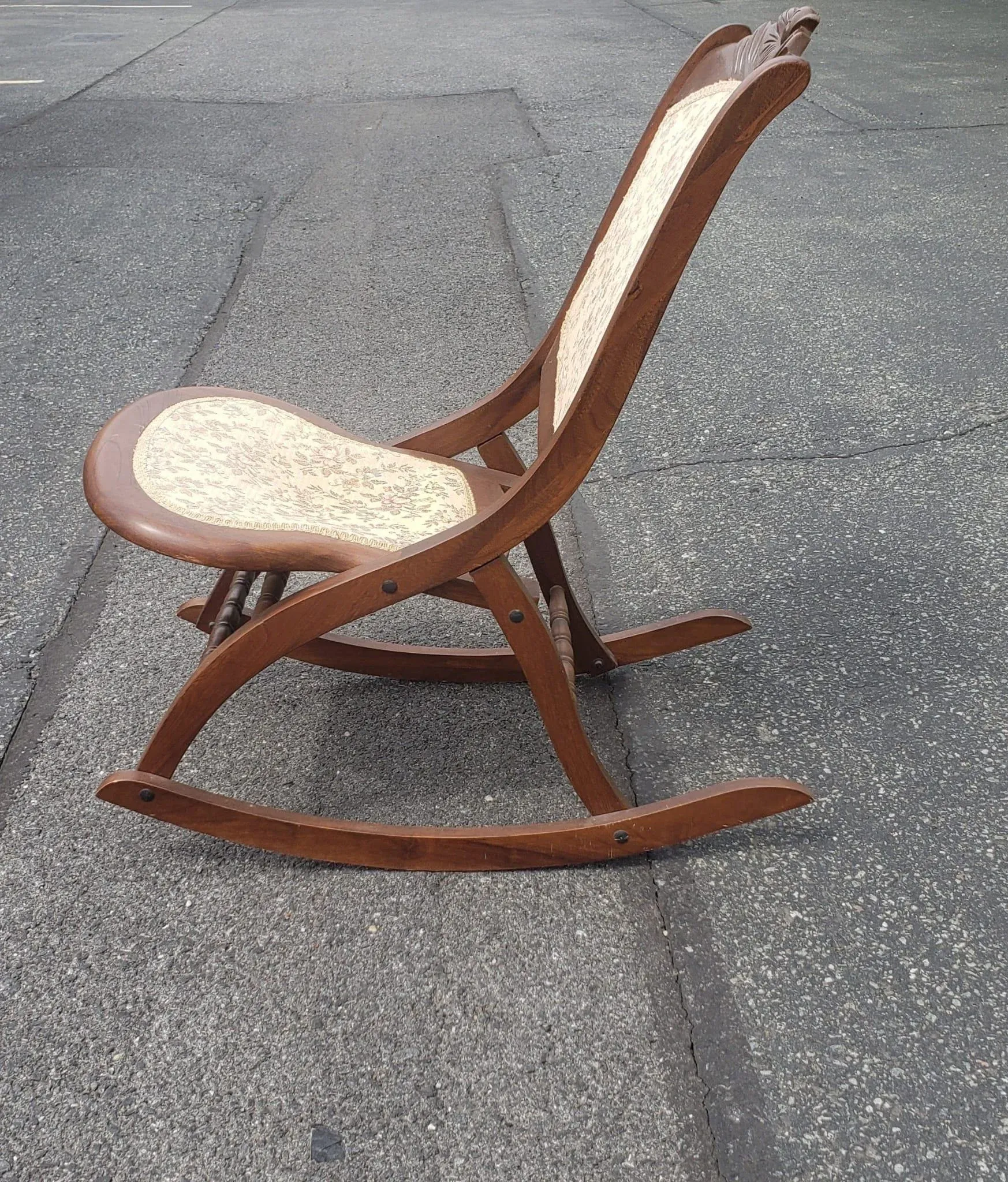 Victorian Walnut Vintage Wooden Folding Rocking Chair Victorian