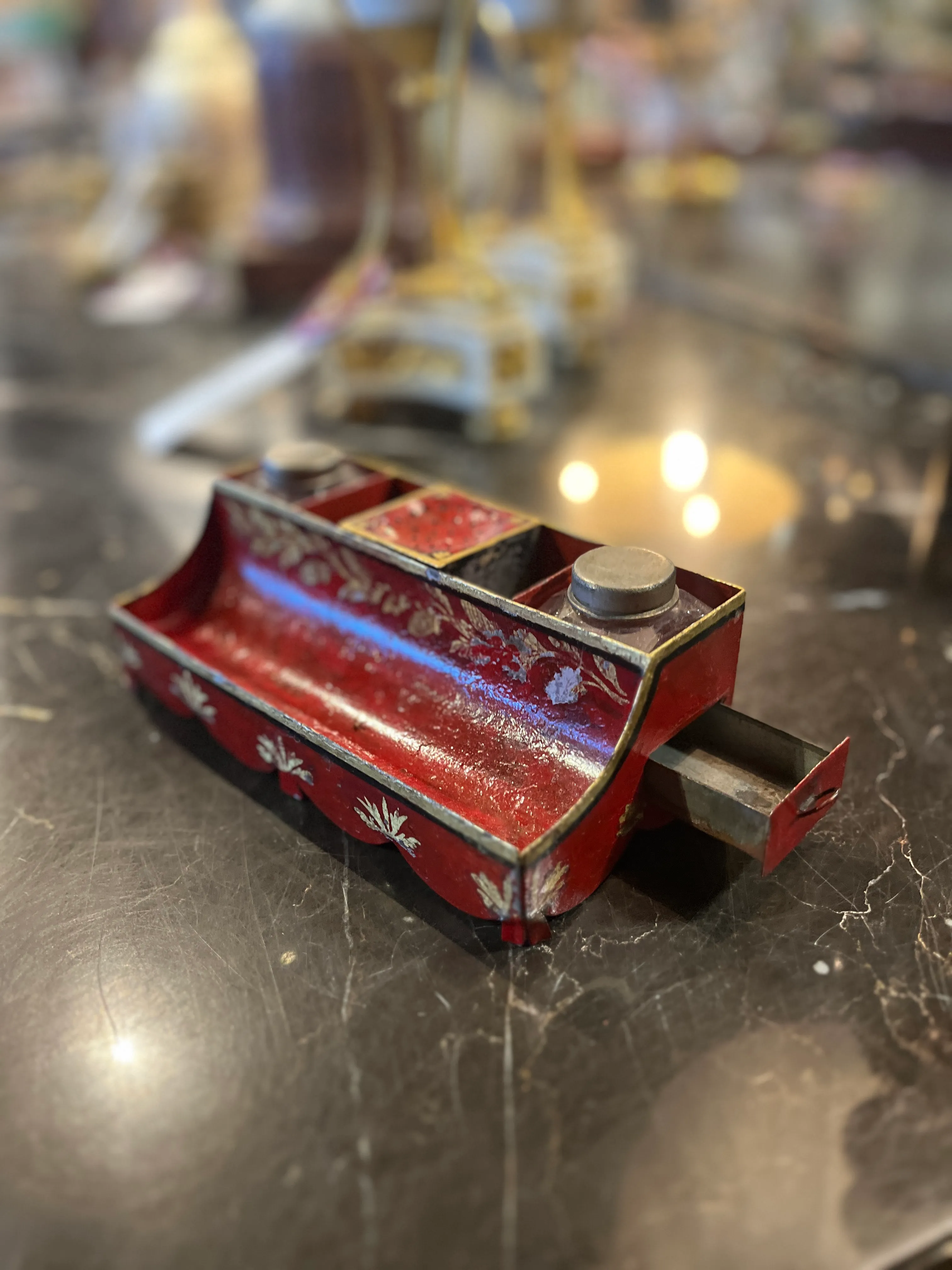 18th Century French Red Tole Painted Ink Stand