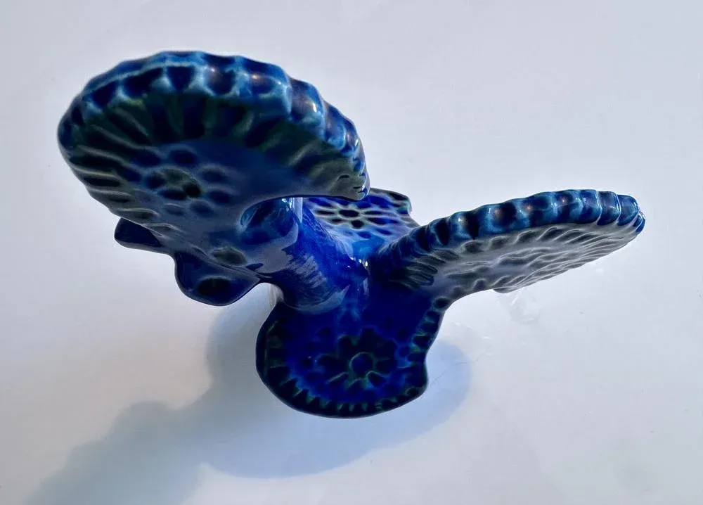 Glazed Ceramic Rimini Blu Rooster Figurine by Aldo Londi for