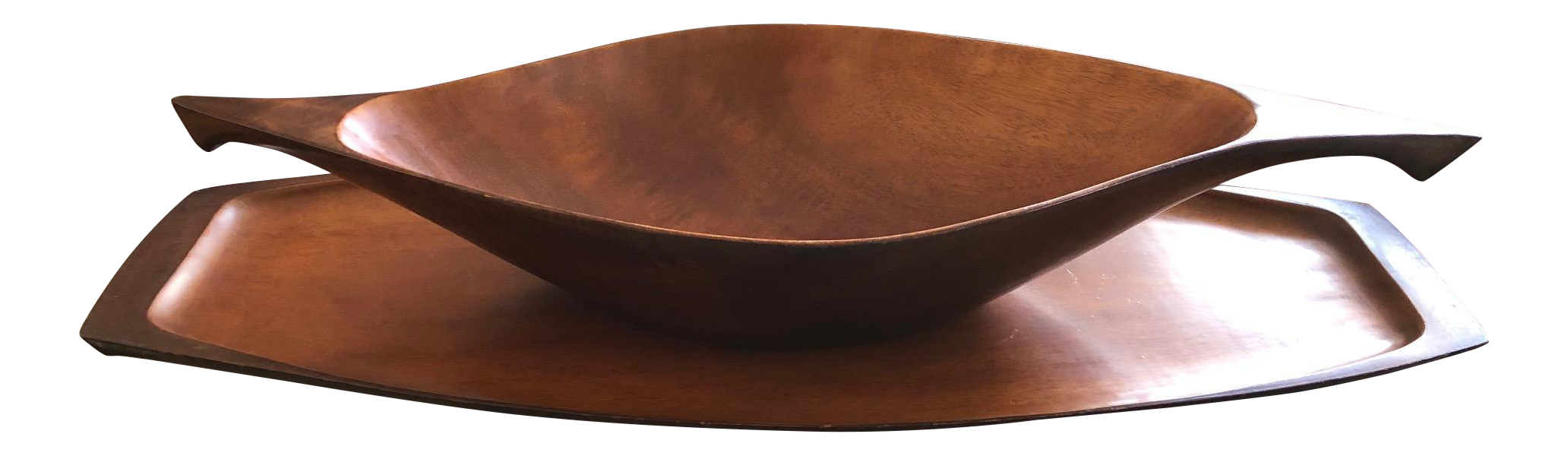 1950s Wooden Carved Bowl & Tray a Pair Chairish