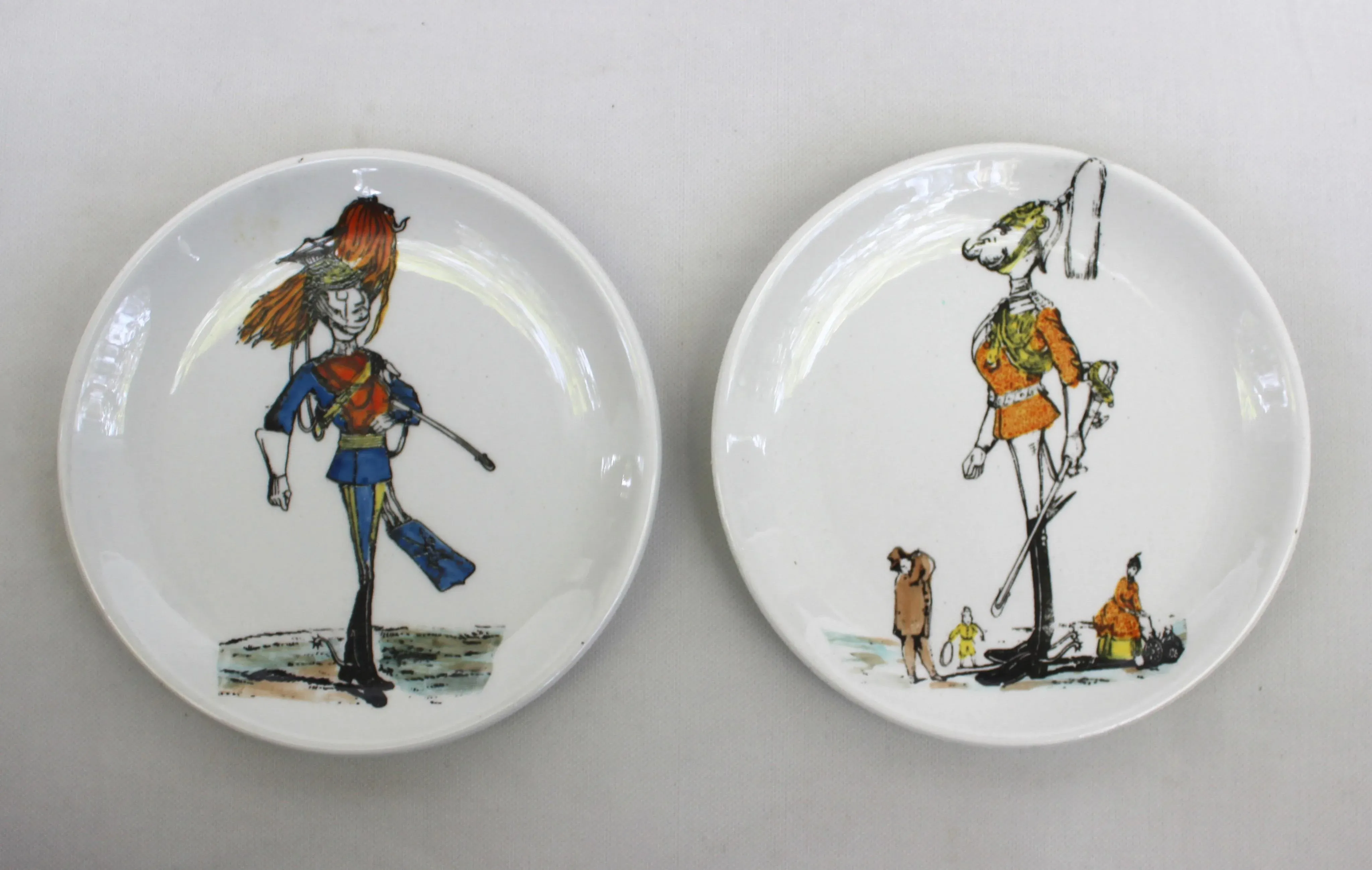 1960s Soldier Caricature Porcelain Coasters from Bucciarelli, Piero Fornasetti Attributed - Set of 7