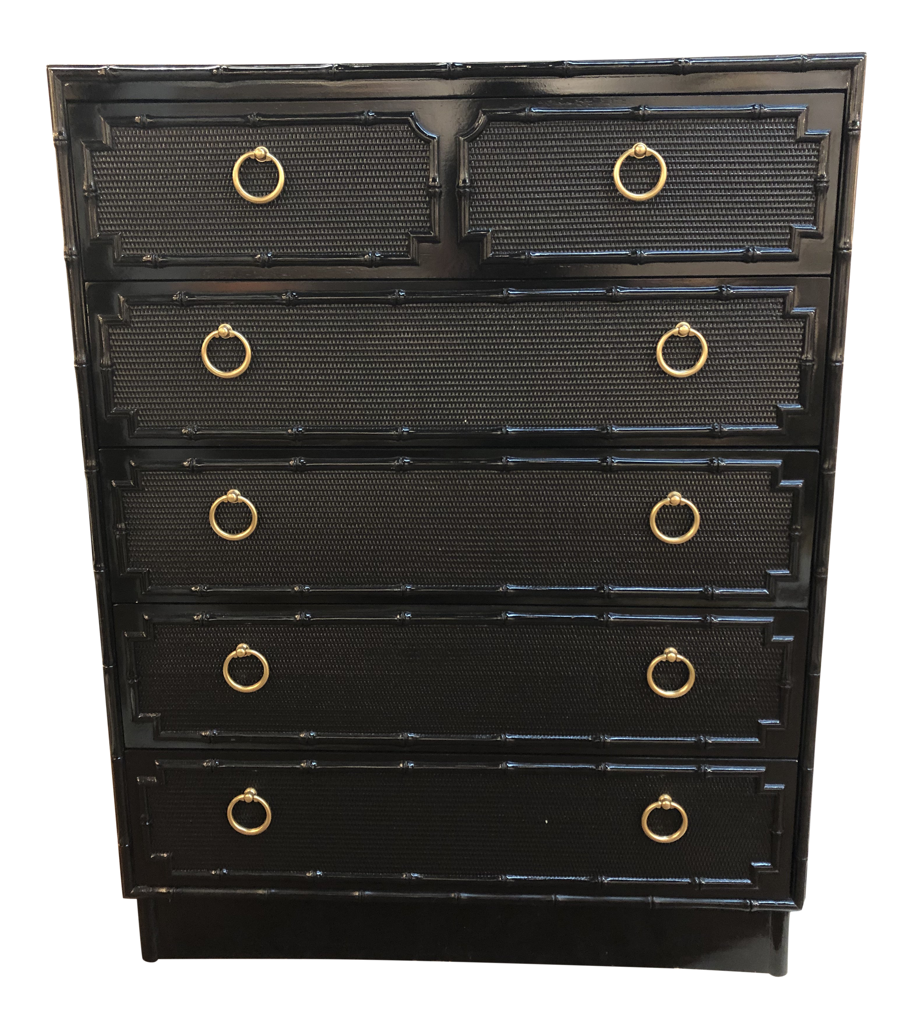 Modern Black Lacquer Chest Of Drawers With Gold Handles Chairish