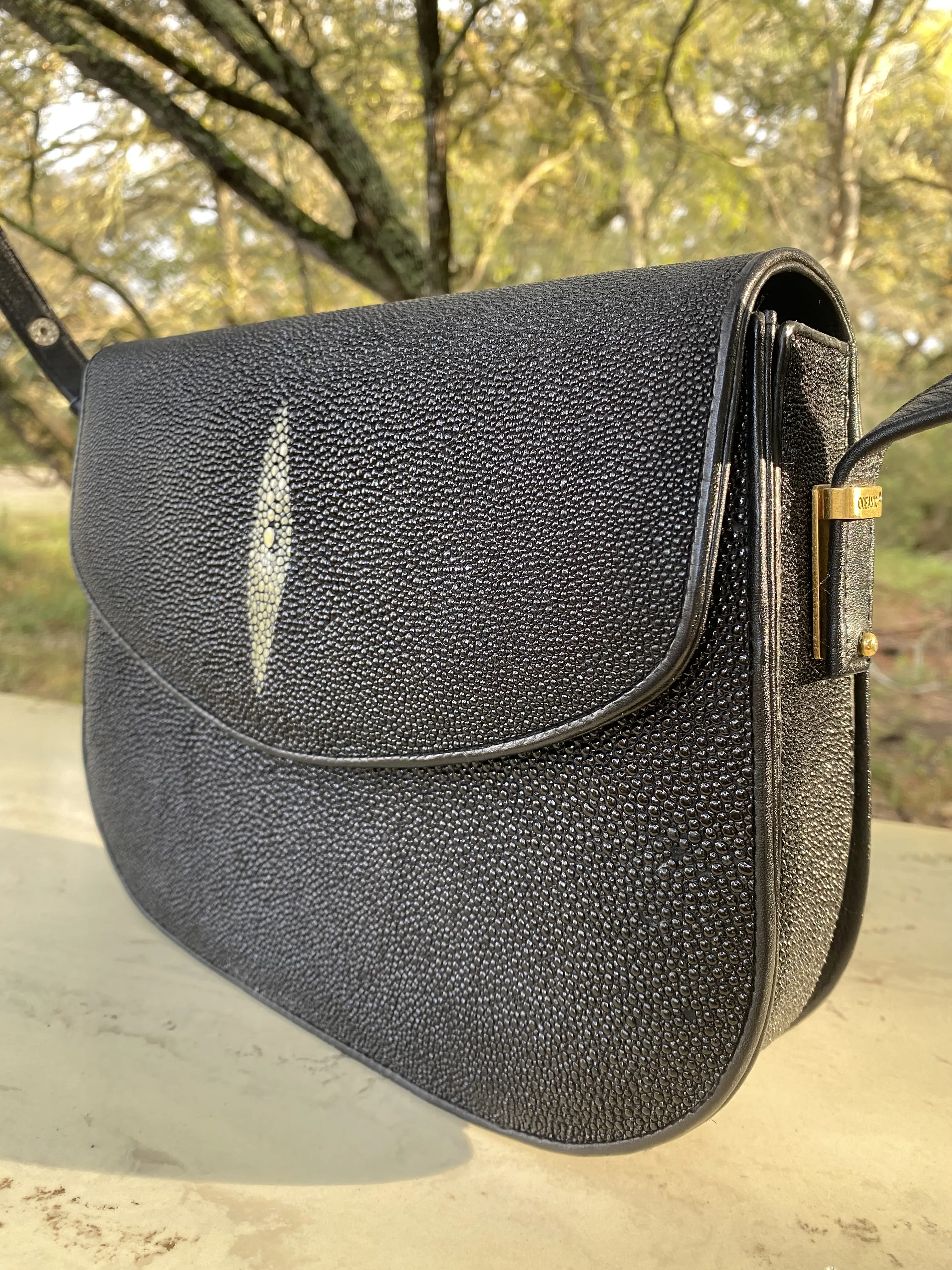 あ バッグ AUTHENTIC VINTAGE STINGRAY & BLACK LEATHER BAG