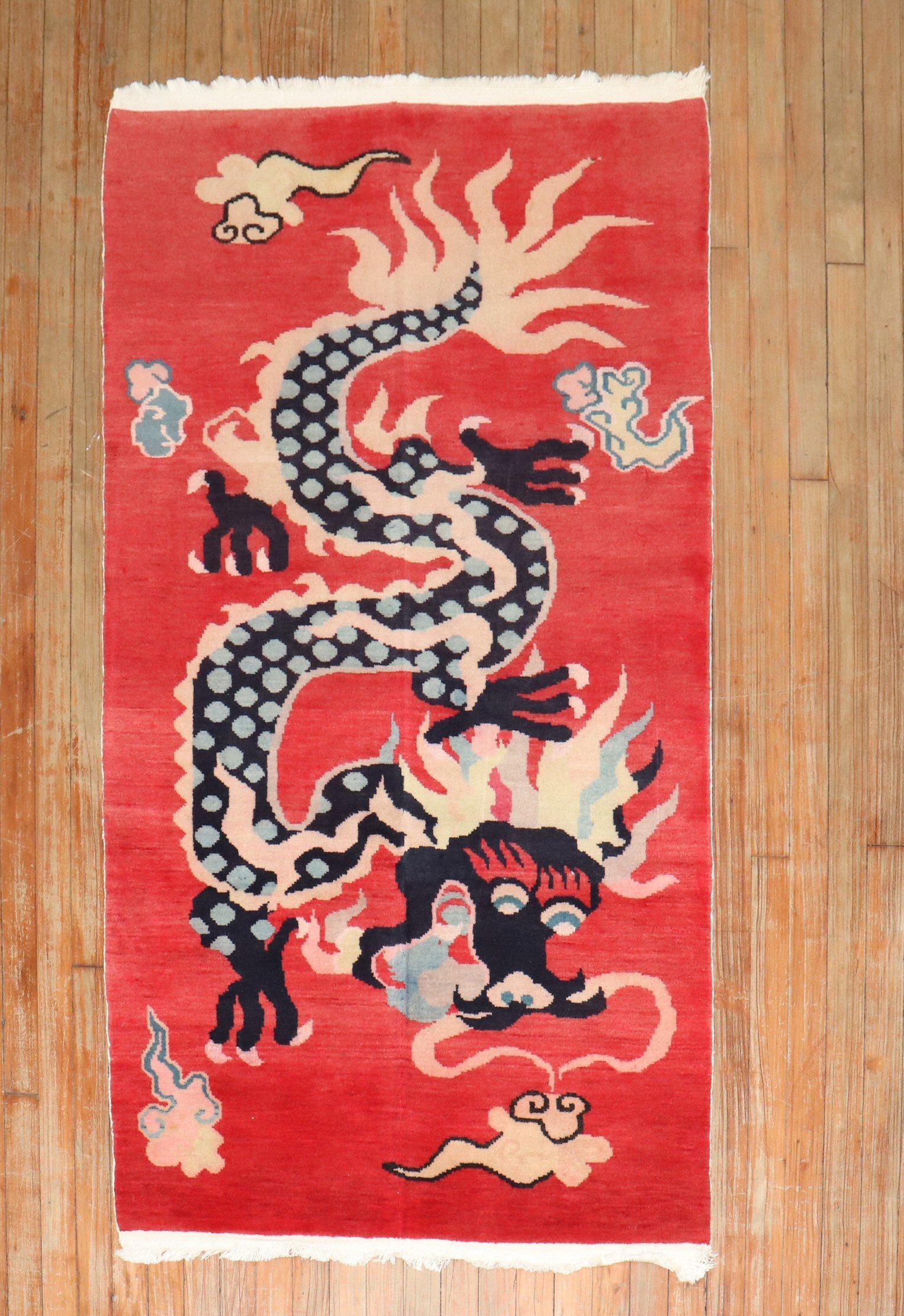 Zabihi Collection Red Dragon Vintage Tibetan Rug