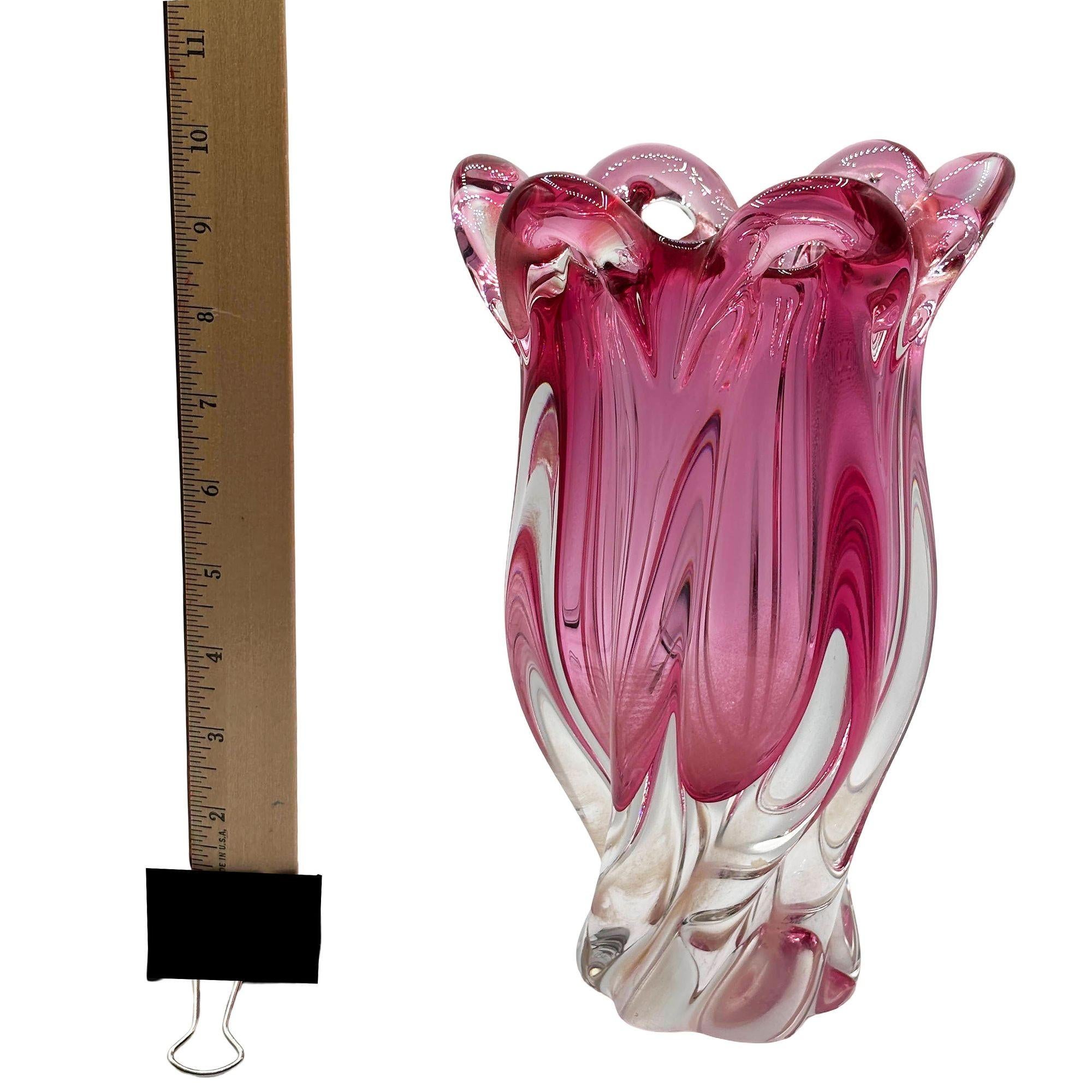 1950s MCM Czech Cranberry Art Glass Vase by Josef Hospodka for