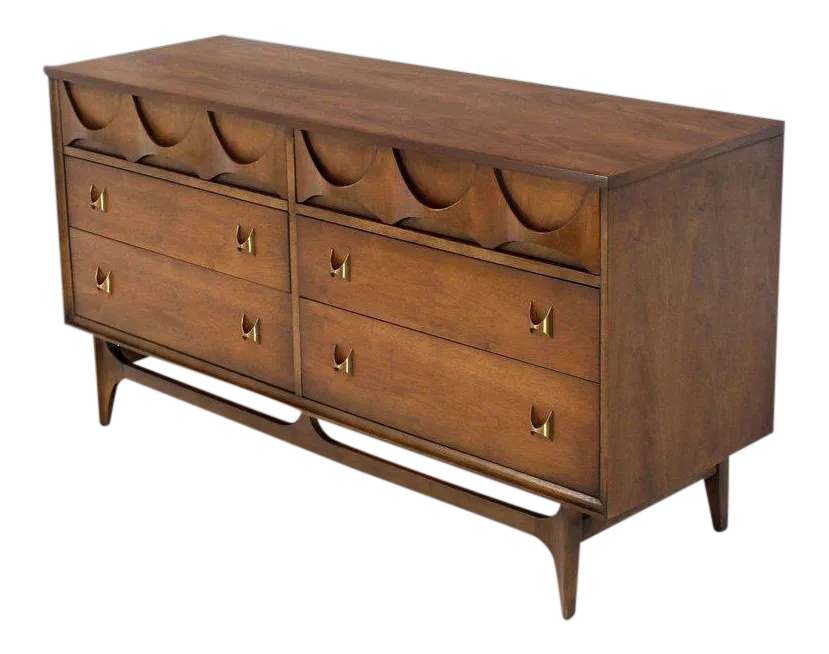 Mid-Century Modern Walnut Sculpted Molded Plywood Drawers Dresser With ...