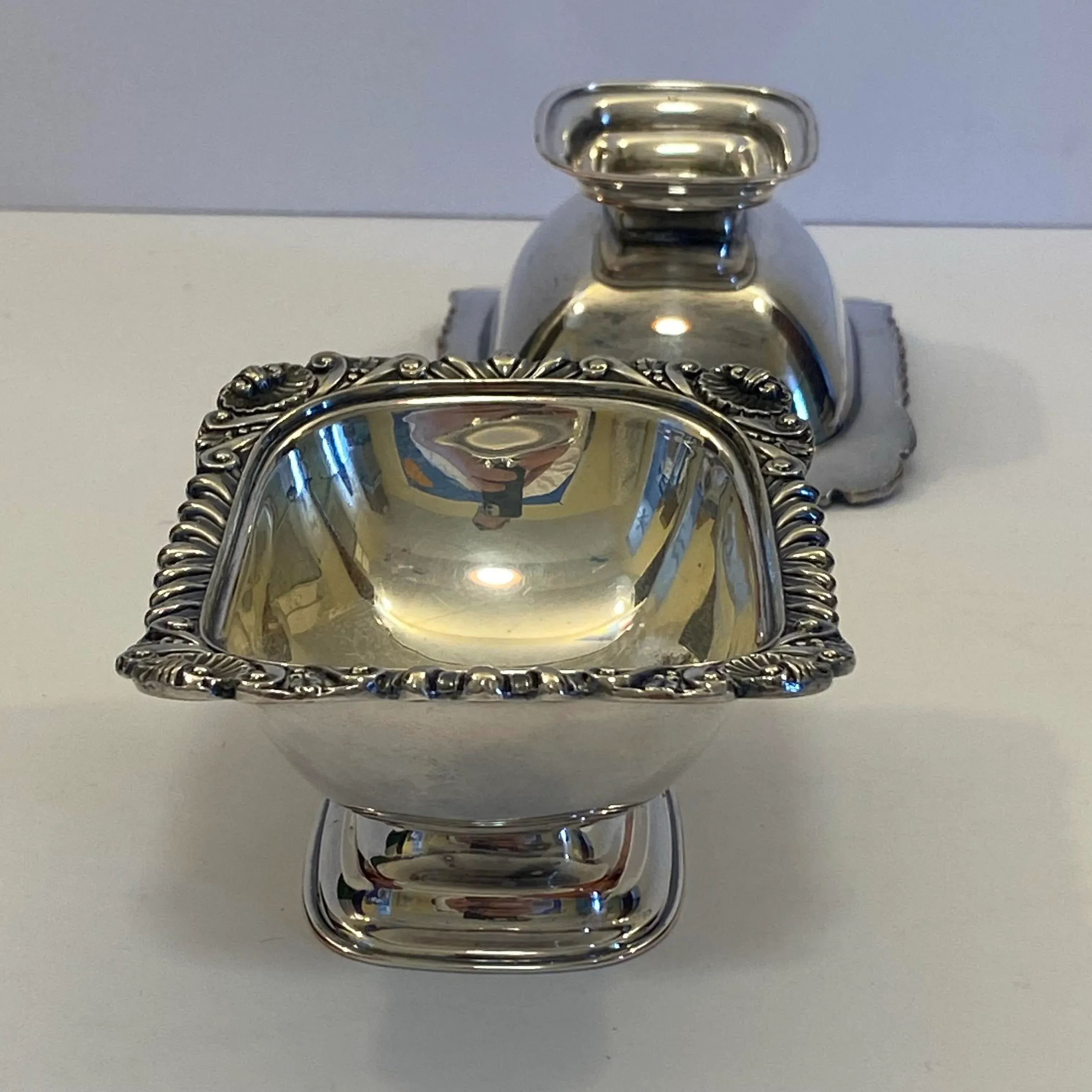 Vintage Ellis Barker English Silver Plate Cobalt Glass Salt