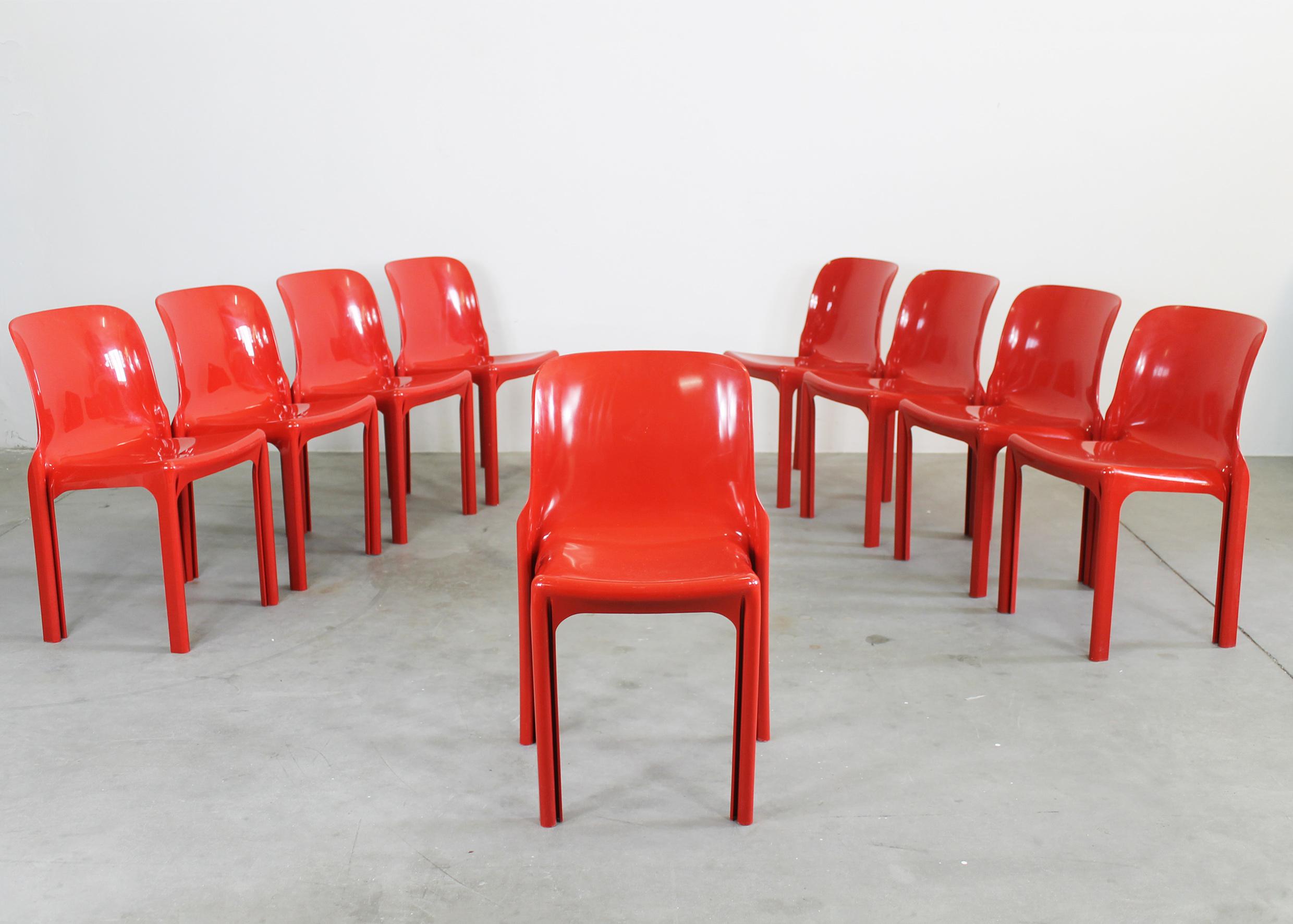 Red Selene Chairs by Vico Magistretti for Heller, 2002s, Set of 9