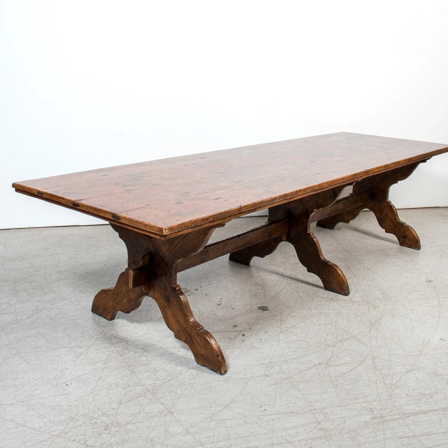 19th Century Italian Walnut Trestle Table With Scrolled X-Base