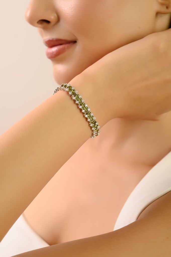 Vintage-Inspired Green Zirconia Ice-Cut Pattern Stacking Bracelet 