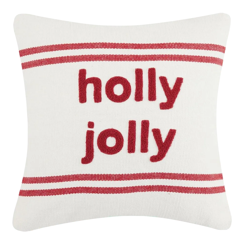 Holly Jolly Red Stripe Boucle Embroidered Pillow for Christmas Chairish