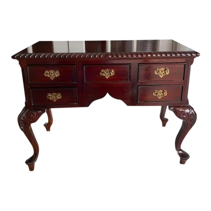 Mid 20th Century 5 Drawer Carved Mahogany Console Table With Cabriole