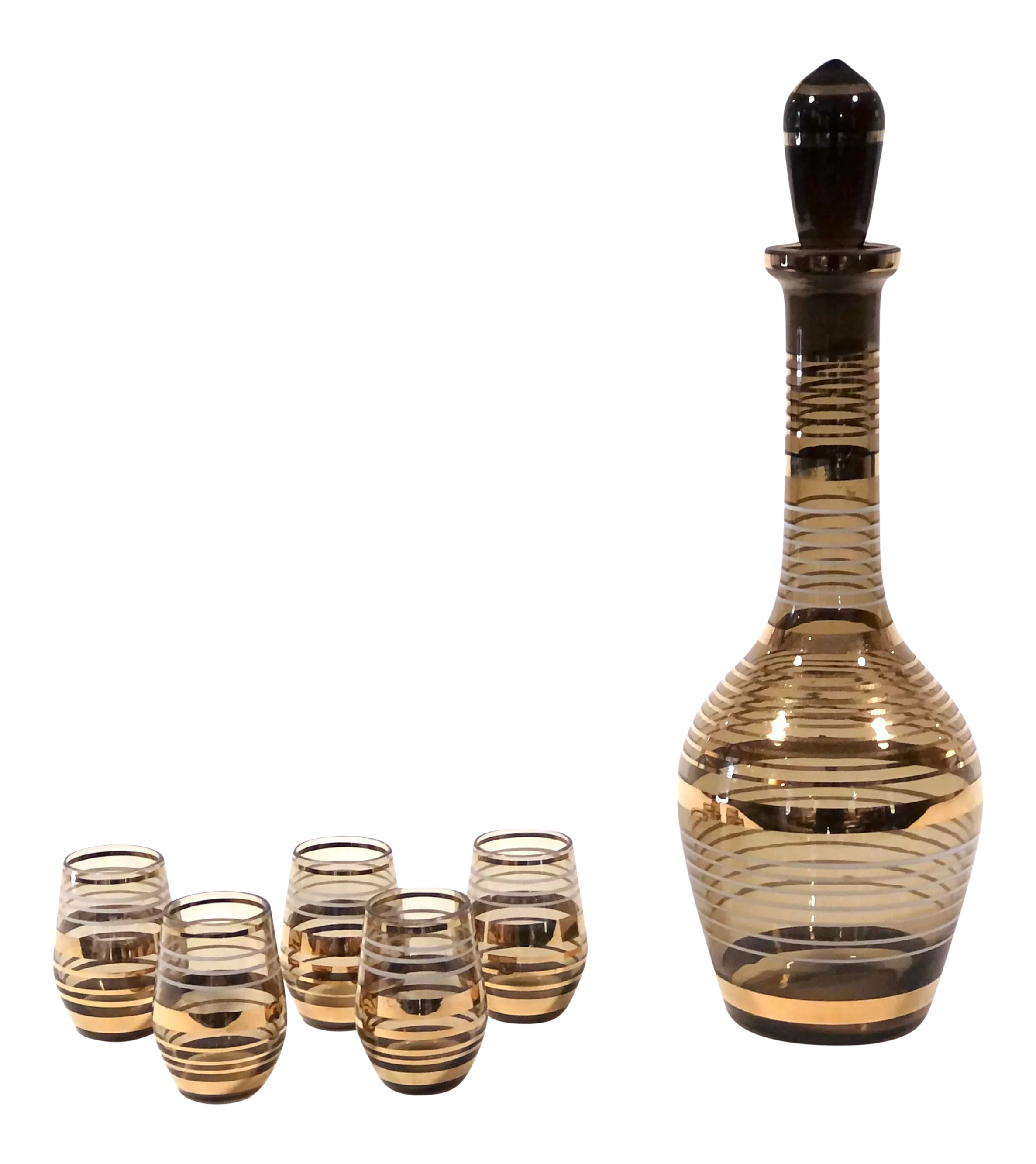Vintage Banded Carafe and Shot Glass Set Chairish