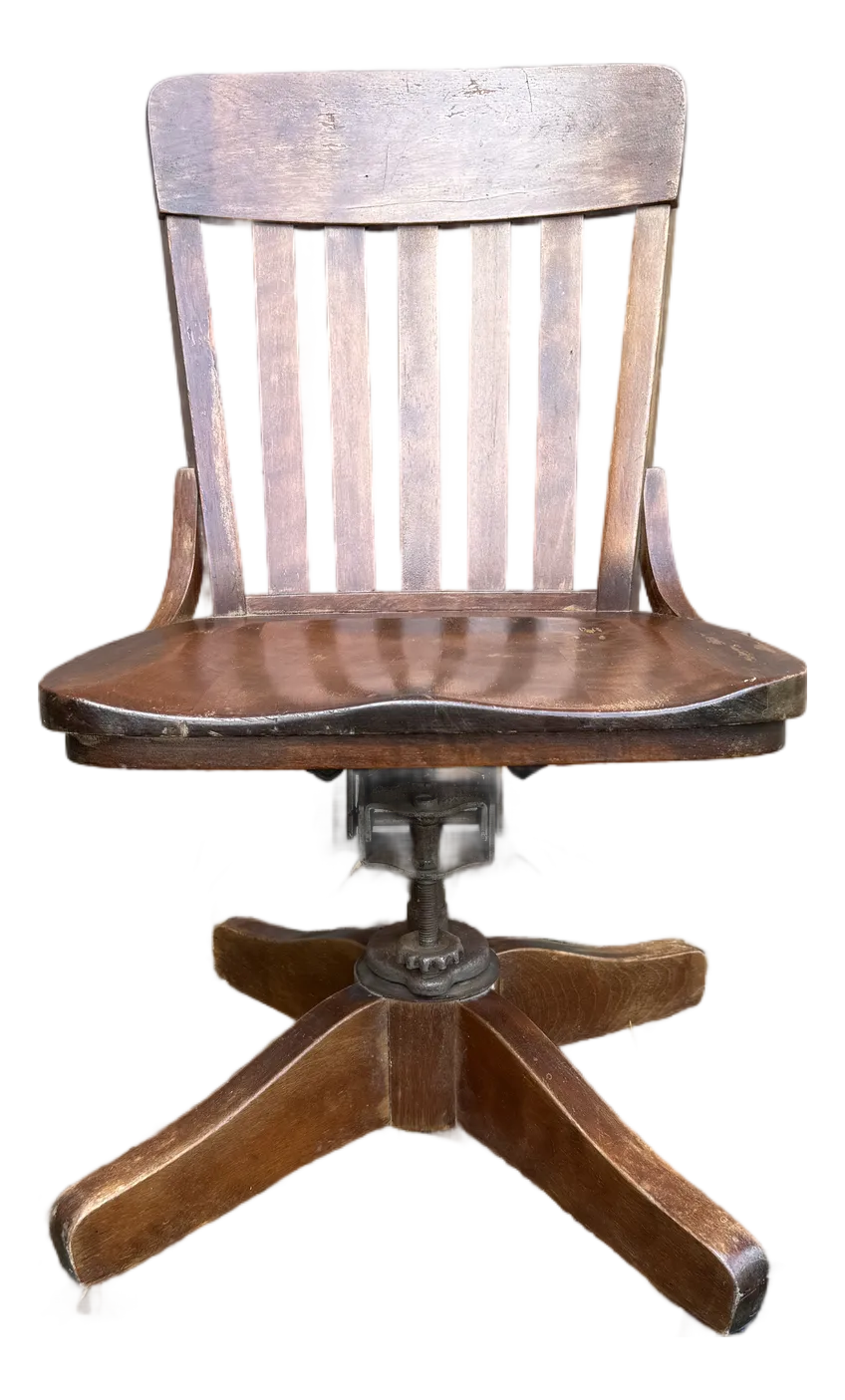 Early 20th Century Solid Oak Swivel, Reclining Vintage Rolling Office Chair  Made in Usa by Pd Derby Co