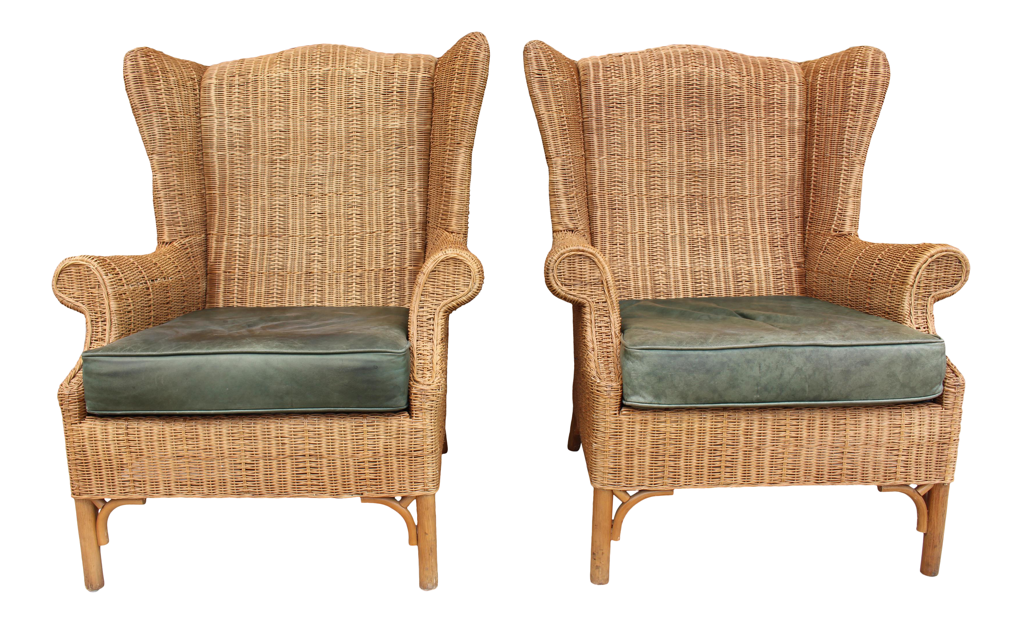 1970s Vintage Henry Link Woven Wicker Wingback Chairs A Pair