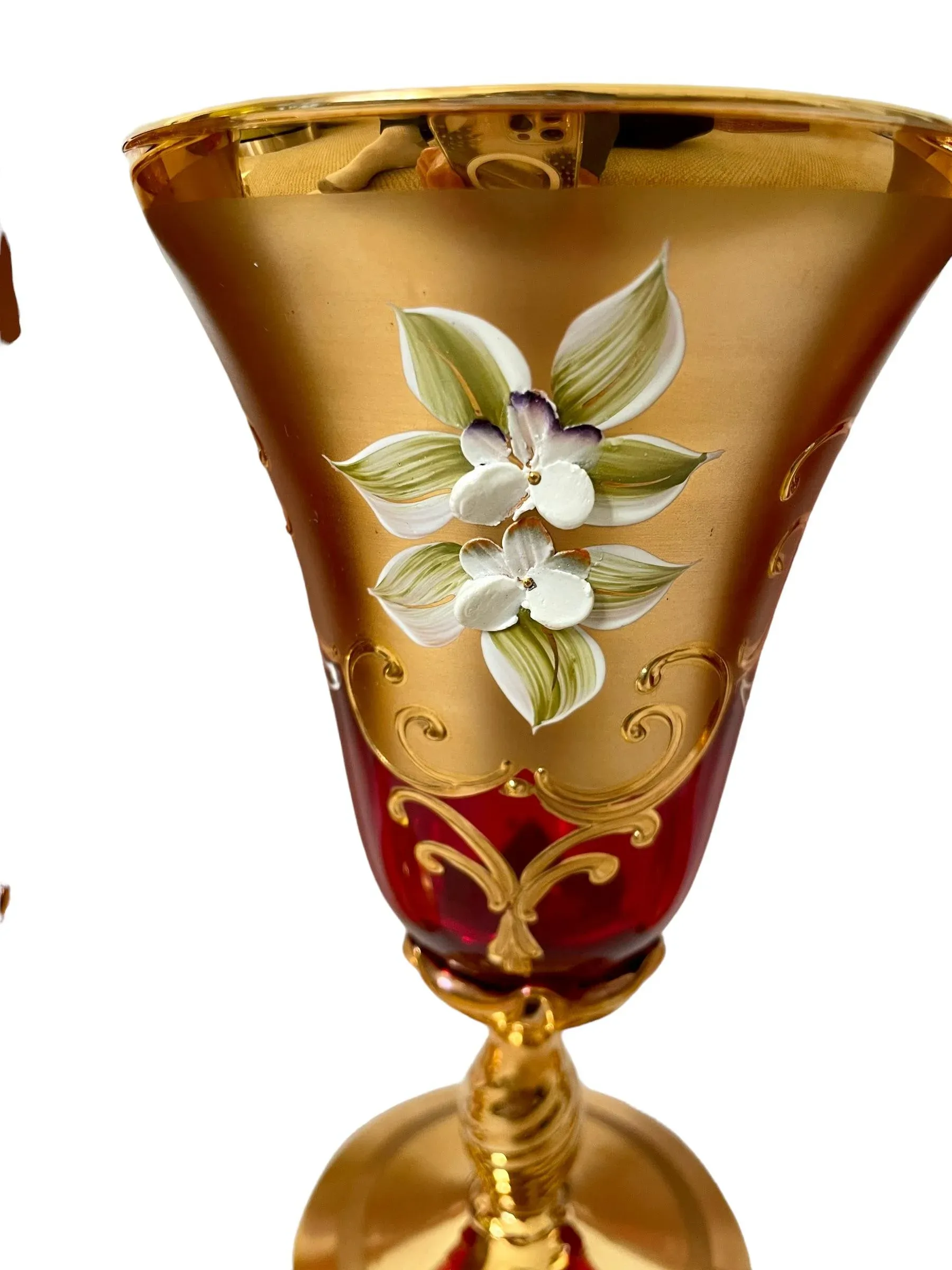 Vintage Venetian Cenedese Vetri Murano Red, and Gold Wine