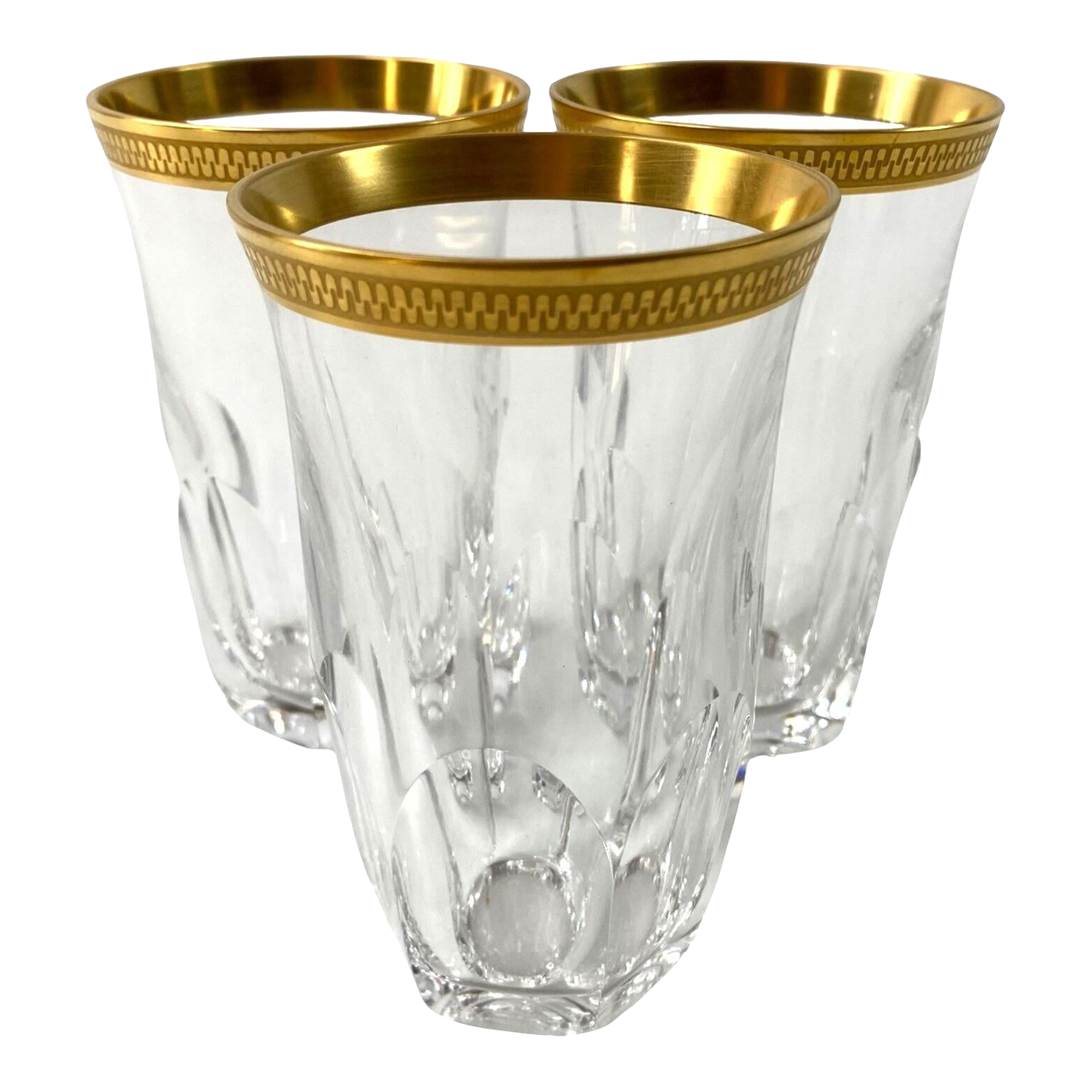 Vintage Gold Rim 6-Panel Cut Rock Crystal Highball Glasses- Set of 3 ...