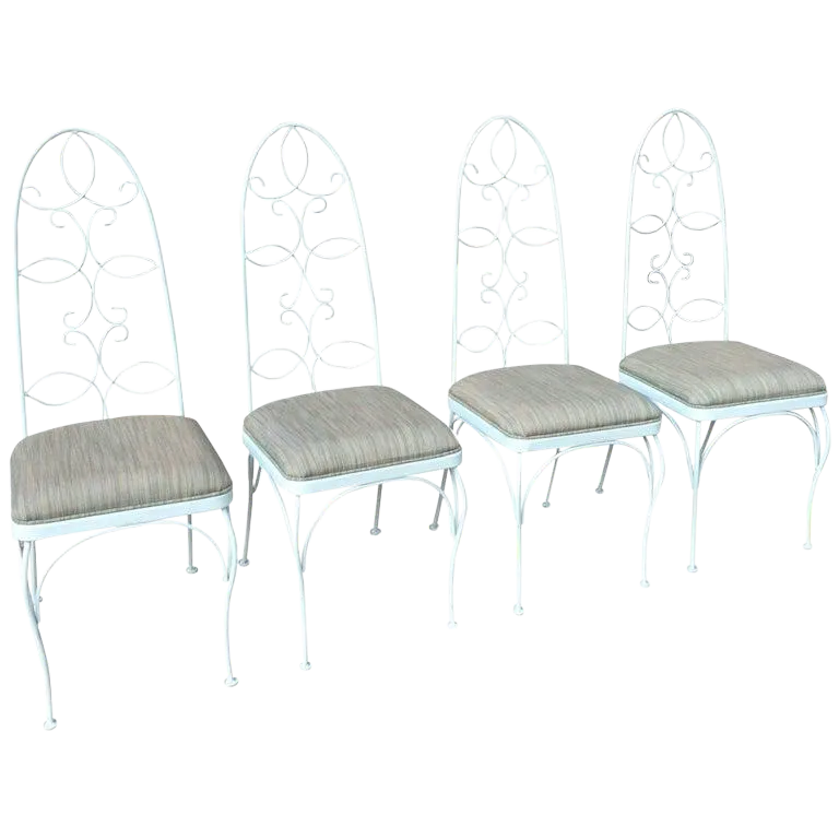 Mid Century High Back Wrought Iron Patio Garden Dining Chair Set 4