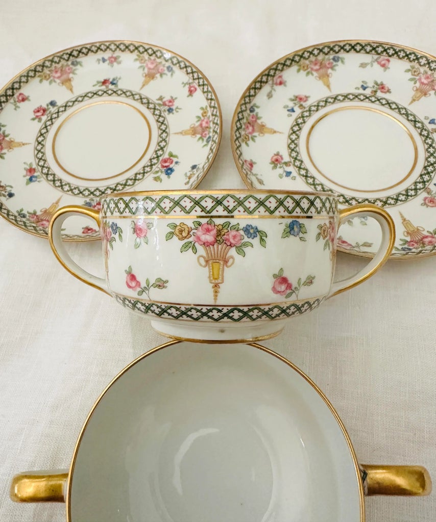 Pair of Antique Theodore Haviland Limoges Cream Soup Cup & Saucer