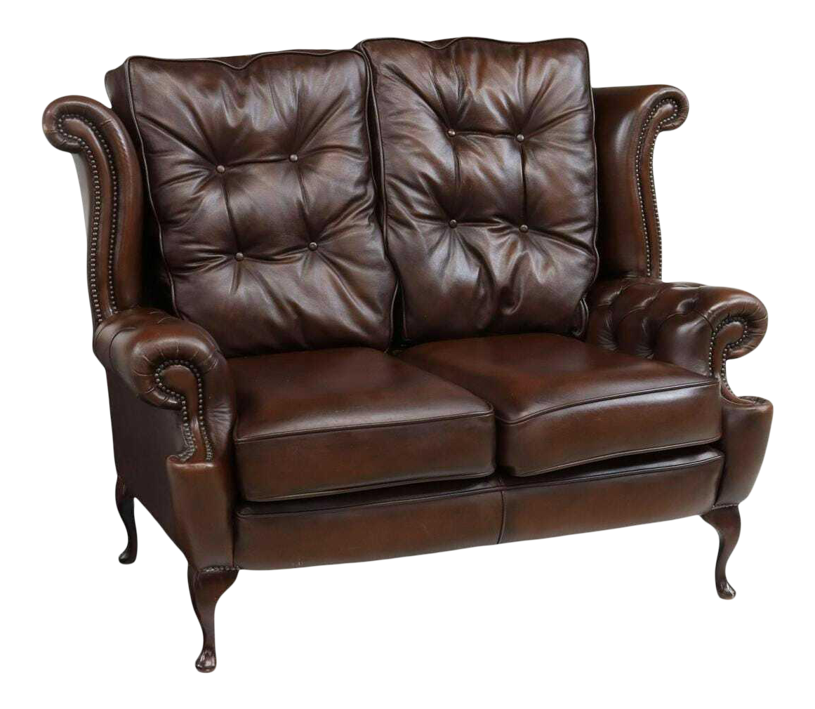 1900s Vintage English Queen Anne Style Brown Leather Loveseat Chairish