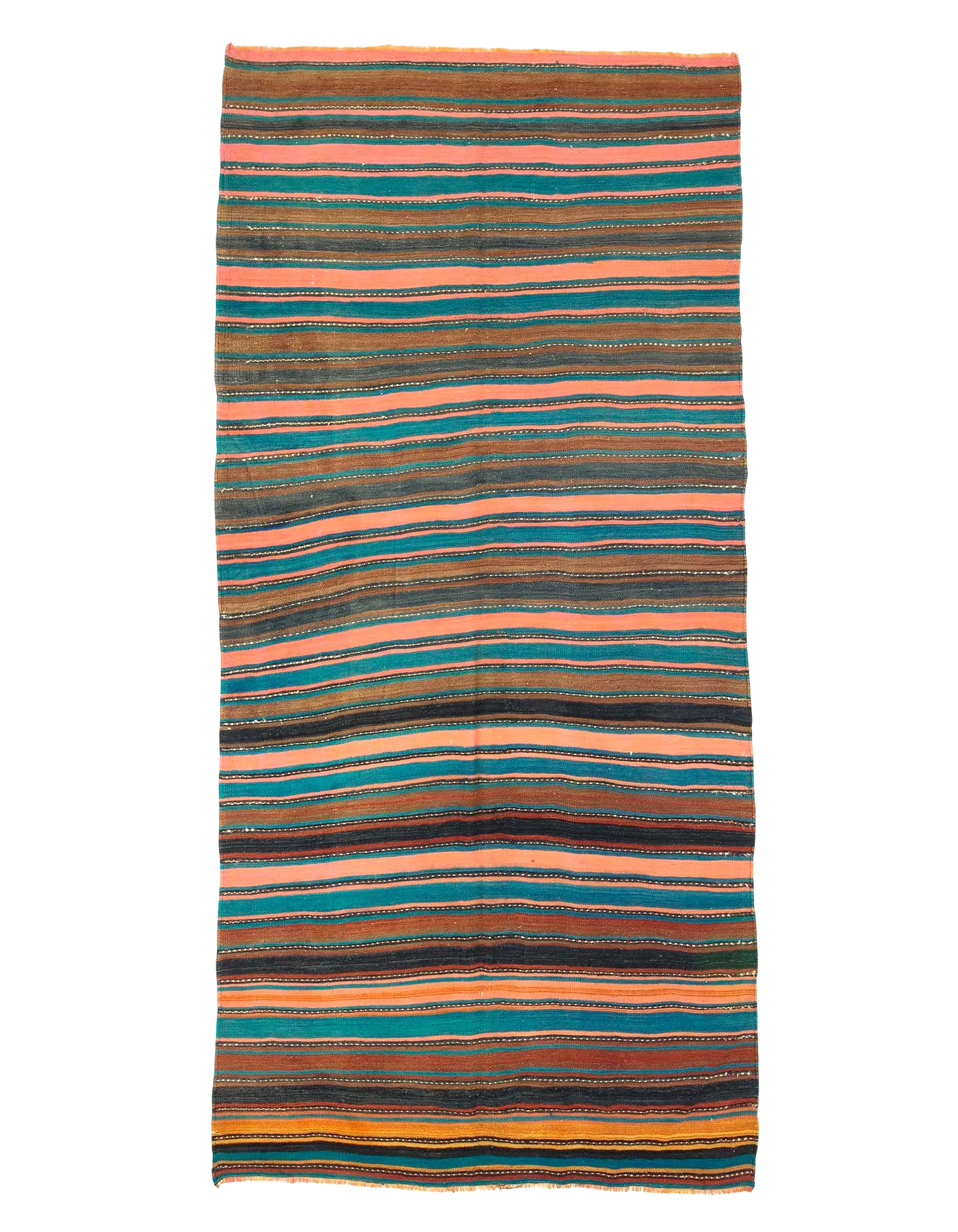 1960s Vintage Turkish Denizli Kilim Rug- 5′4″ × 11′5″
