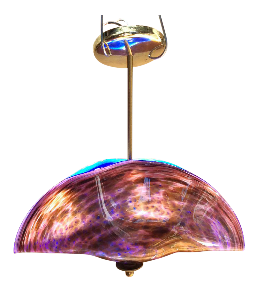 Art Glass Pendant Lamp, Blue and Mauve Chairish