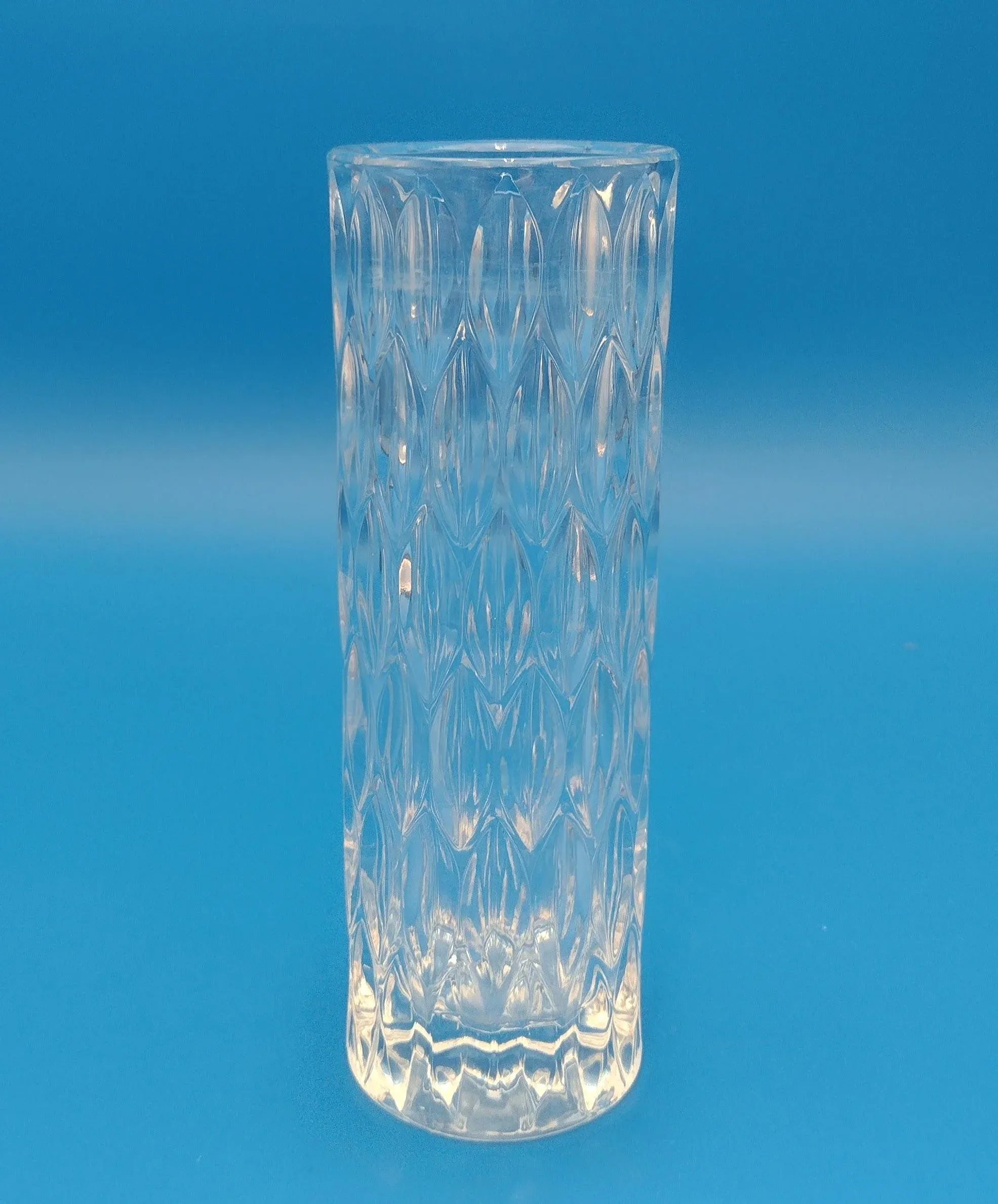 Vintage German Crystal Cylinder Vase With Geometric Diamond Pattern