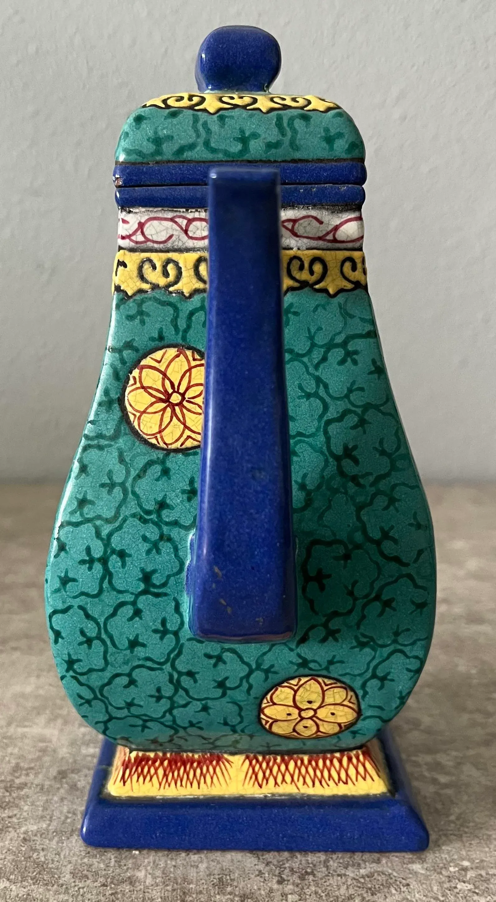 19th Century Chinese Yixing Zisha Clay Enameled Teapot- Marked