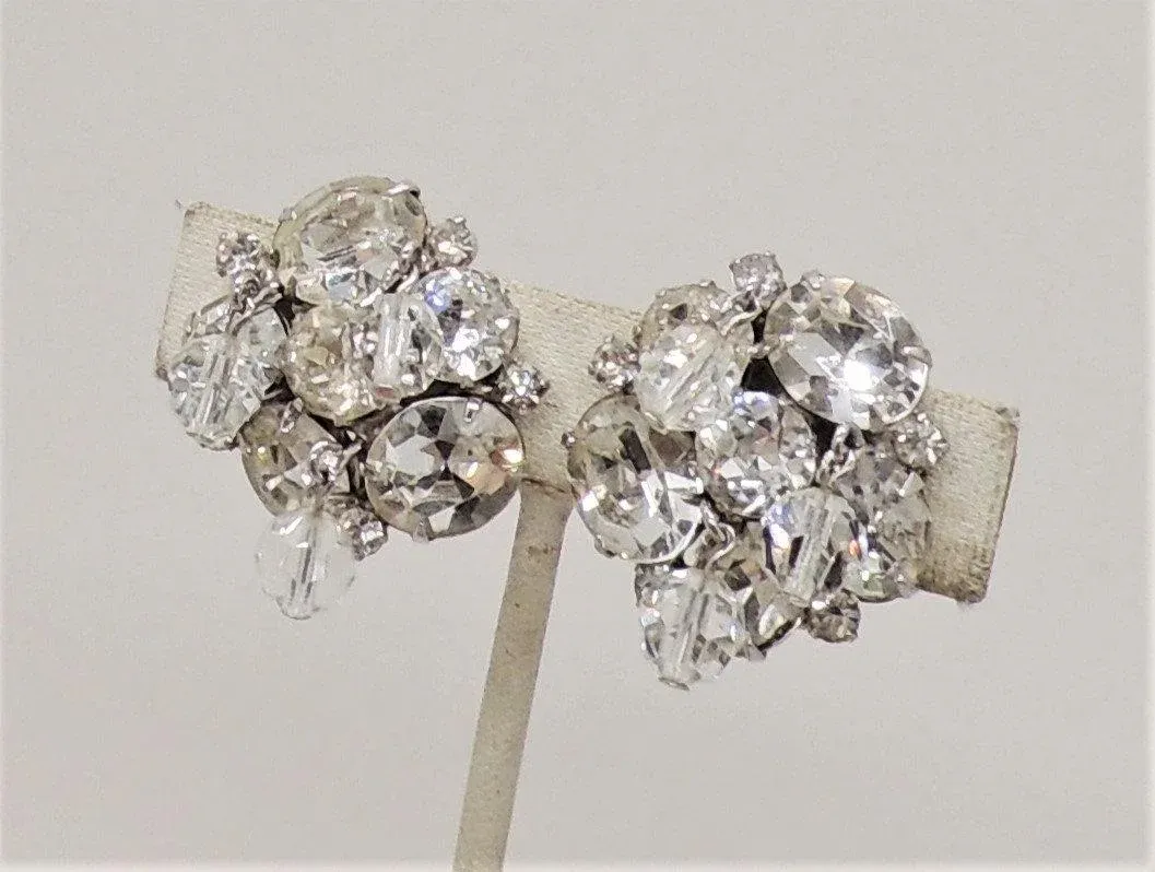 Vintage 1960s Signed Kramer Rhodium Plated Clear Rhinestone