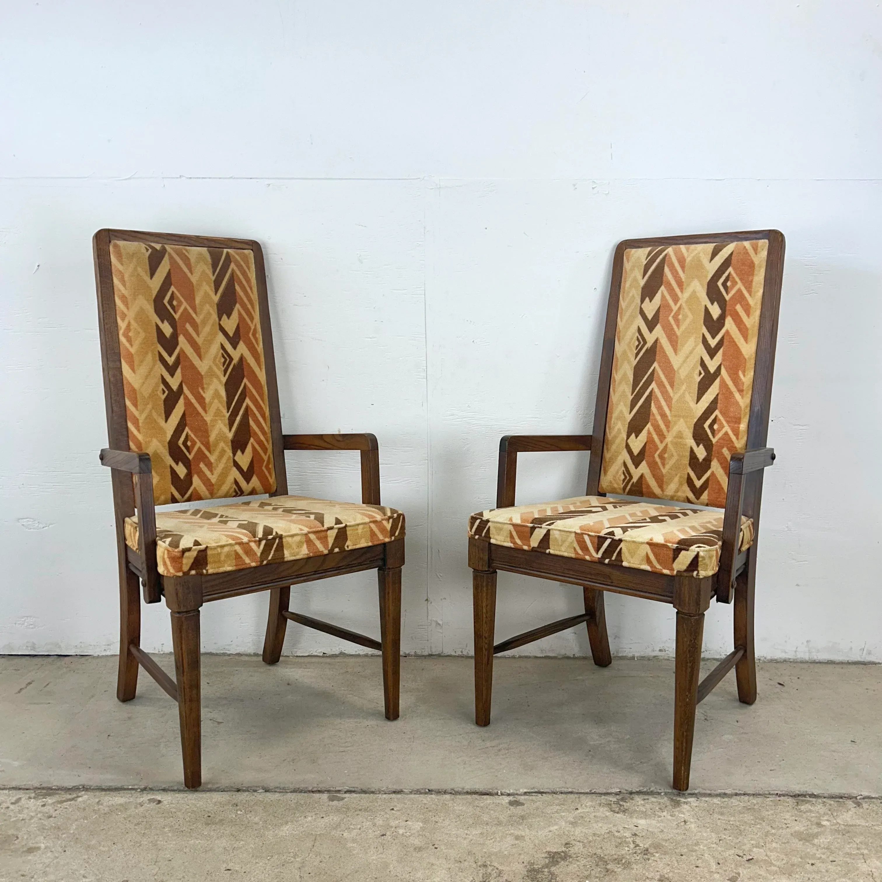 Vintage Modern Highback Dining Chairs With Retro Upholstery- Set