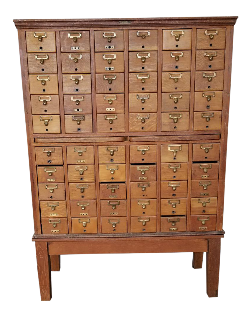 Vintage Quartered Oak Gaylord Bros. Inc 60 Drawer Library Index Card  Catalog File Cabinet on Stand | Chairish