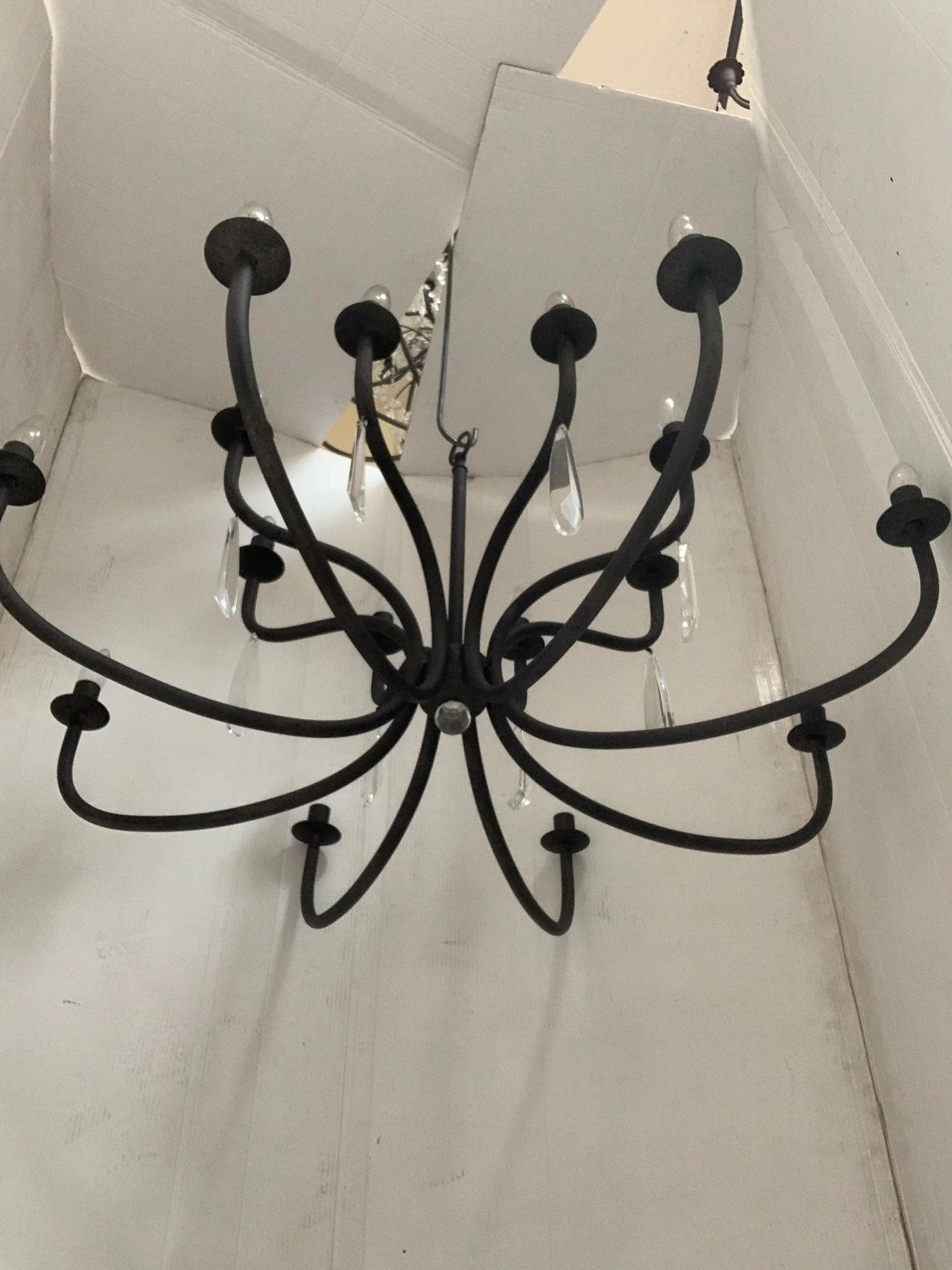 Chandelier in Matte Black Metal, 20 Lights, Wrought Iron Florentine Art Made in Italy